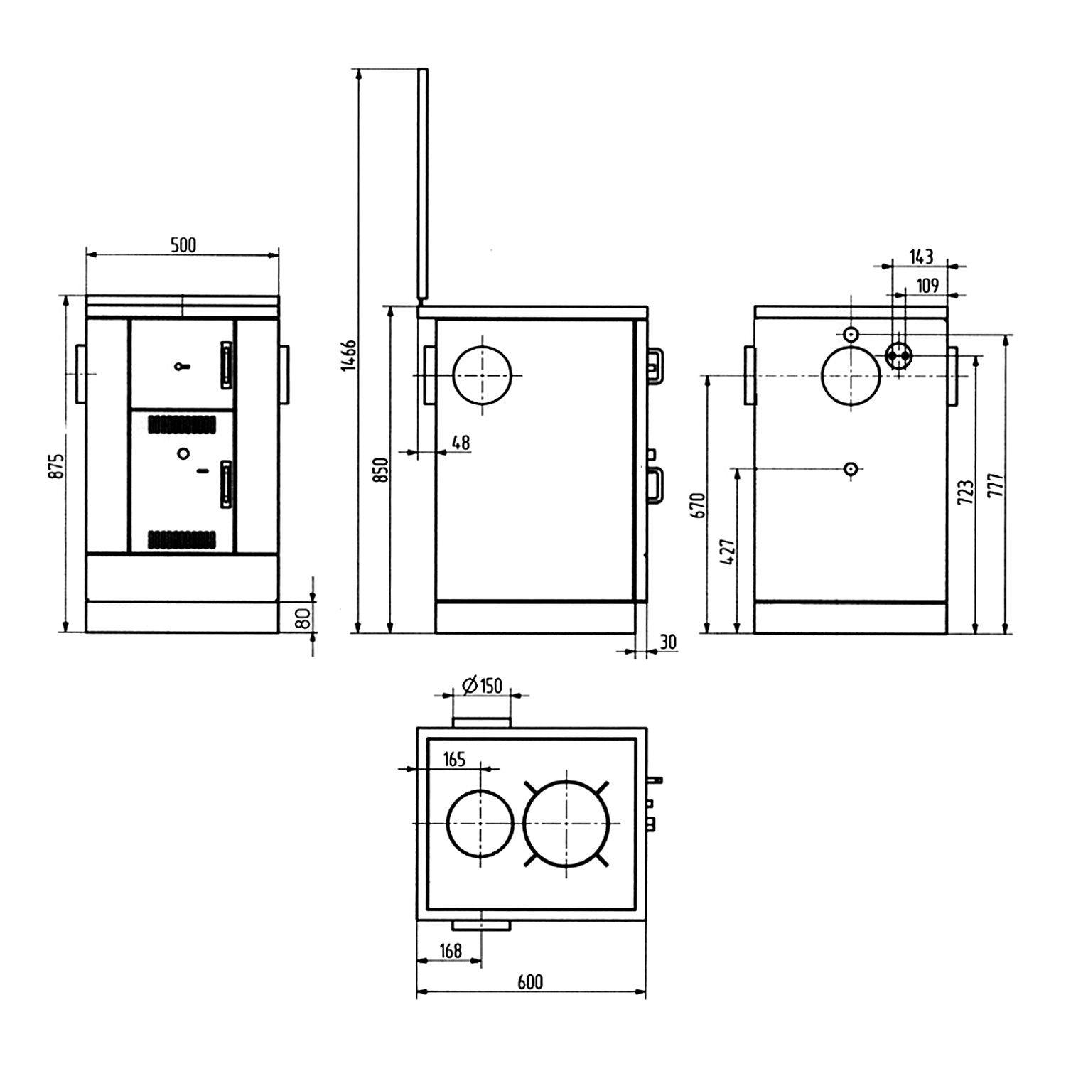 Wamsler K 158 Cuisinière à bois avec échangeur de chaleur Blanc Plaque en acier