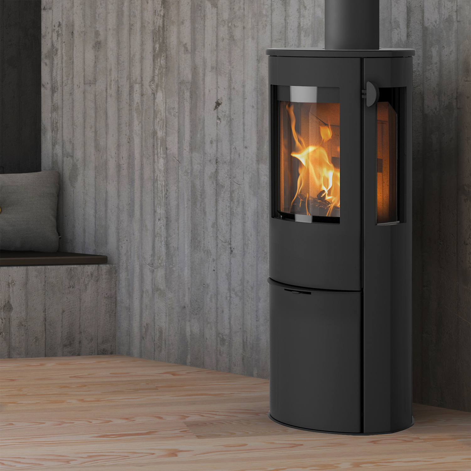 Poêle à bois Lotus Liva 6G Noir, évacuation des fumées par le haut