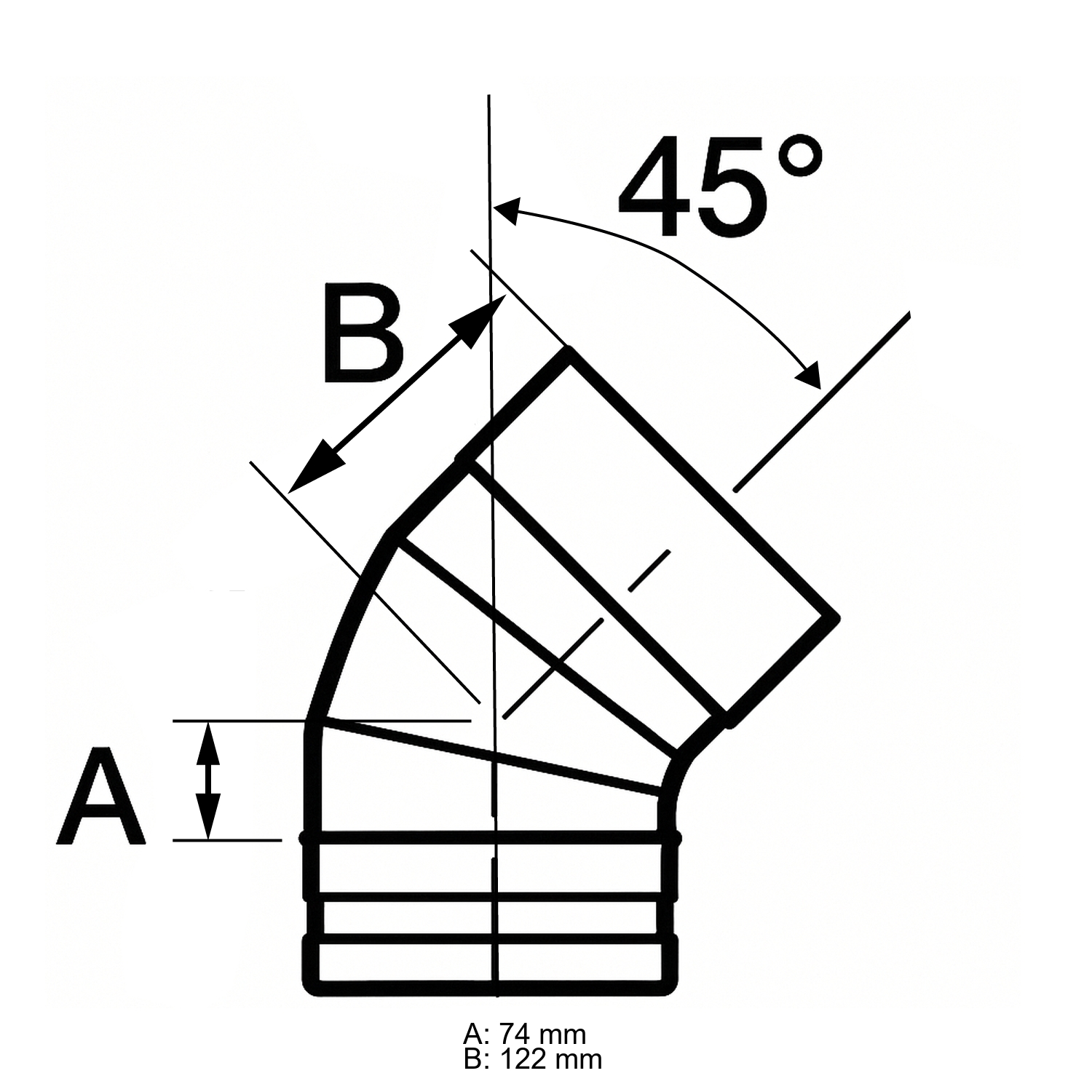 Schiedel PRIMA PLUS coude 45° Ø130 mm simple paroi mat