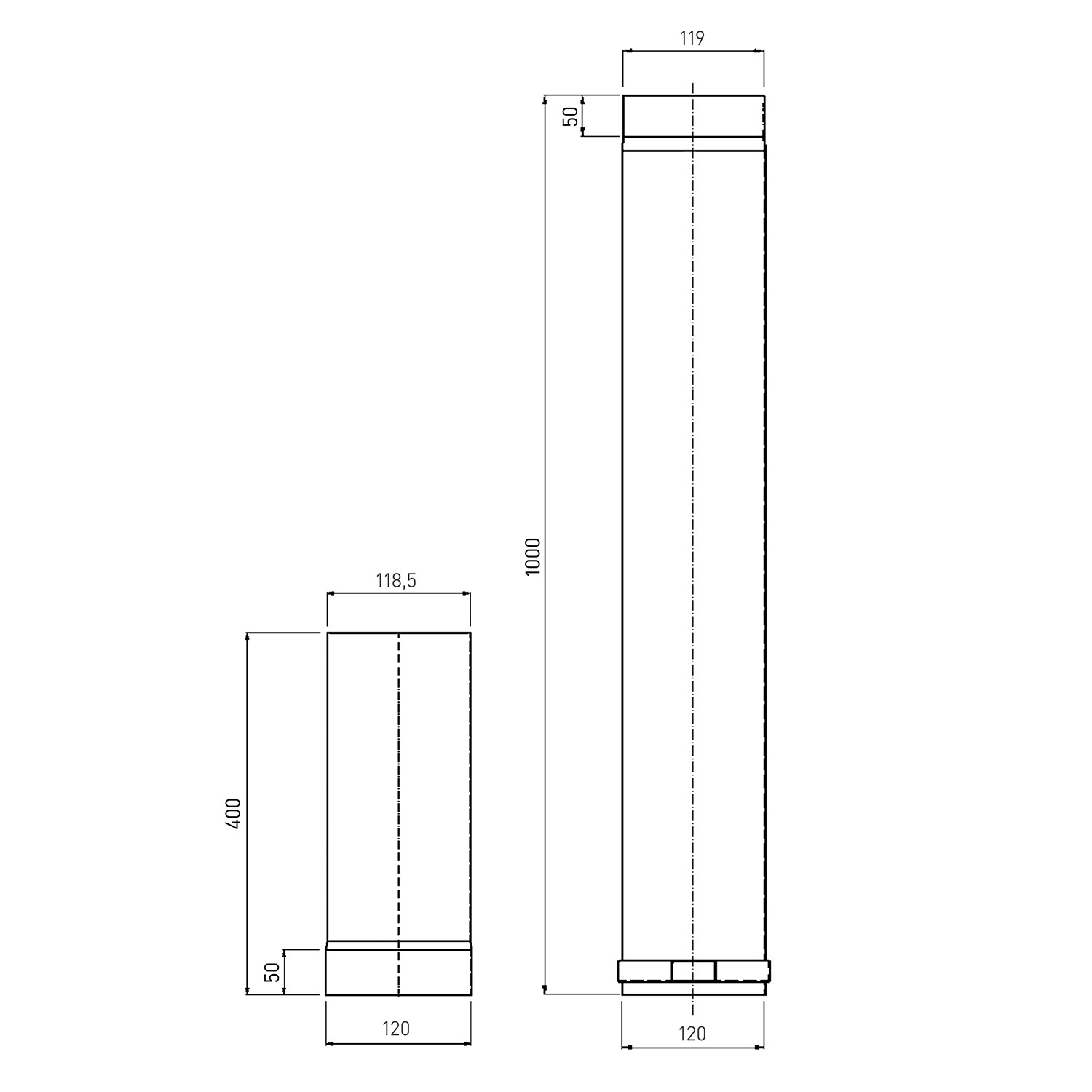Raik Tuyau de Fumée / Tuyau de Poêle Émaillé 120mm - Longueur 1000mm Tube Télescopique Ivoire