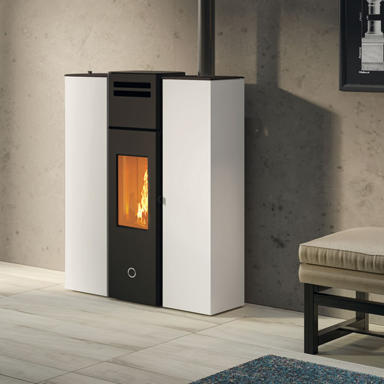 EK63 Cell 80+ Evo Poêle à granulés acier blanc