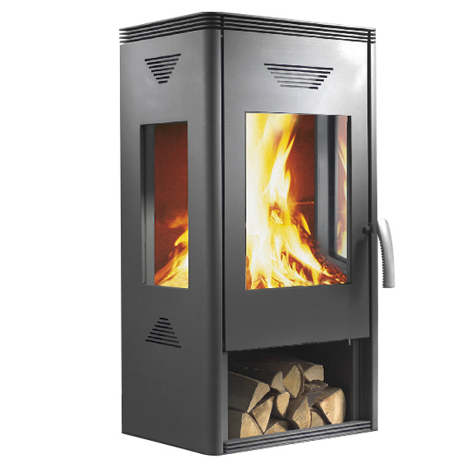 Wamsler Trion H poêle à bois en acier gris avec compartiment de rangement pour le bois