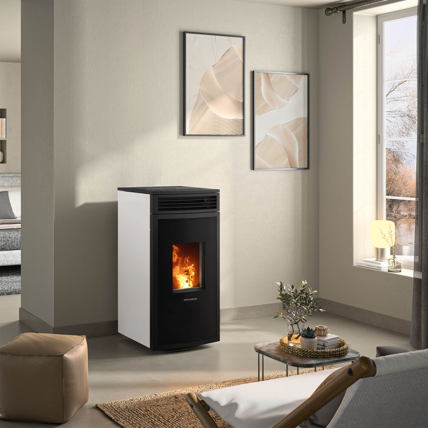 Oranier Neta poêle à bois blanc soie raccord arrière