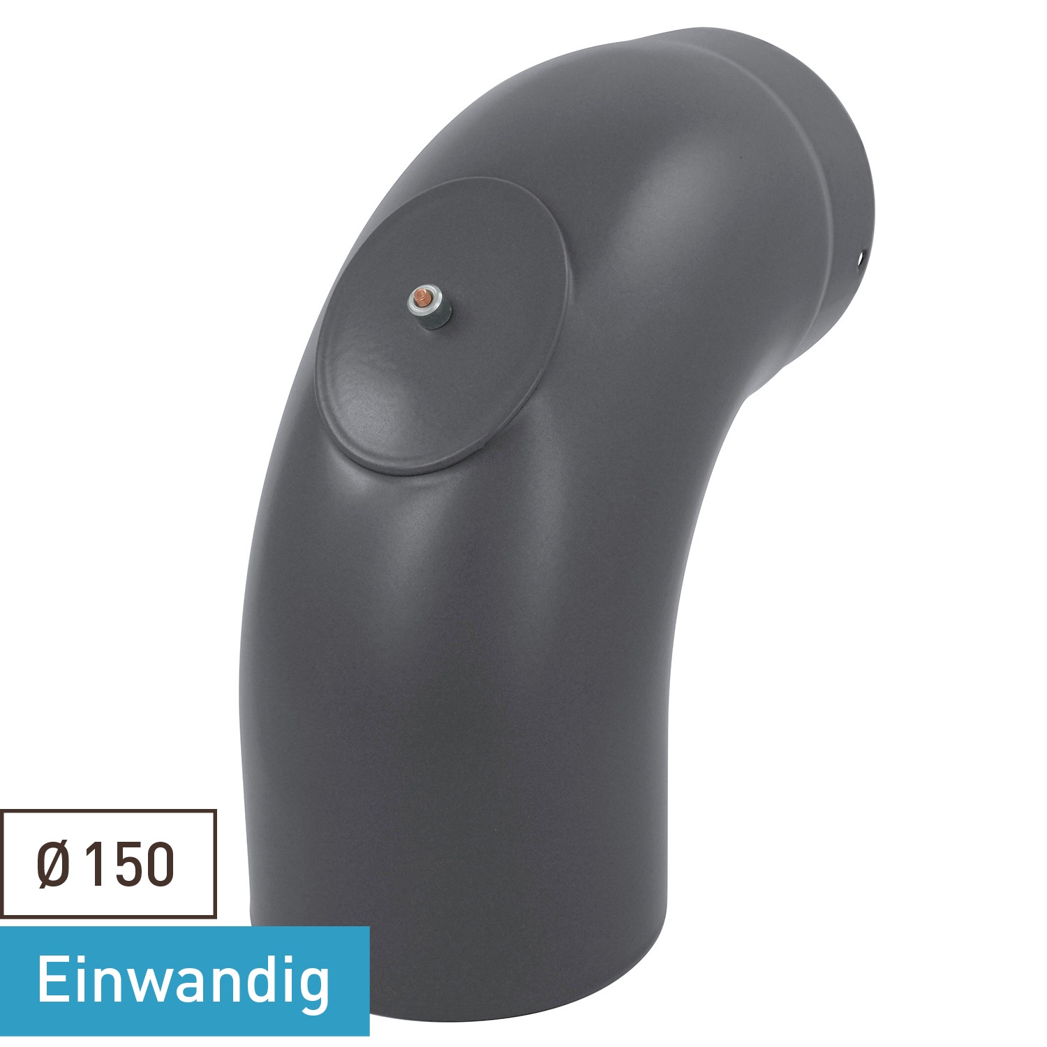 Coude de conduit de fumée / Coude de tuyau de poêle émaillé 150 mm - Coude lisse à 90° gris avec ouverture de nettoyage