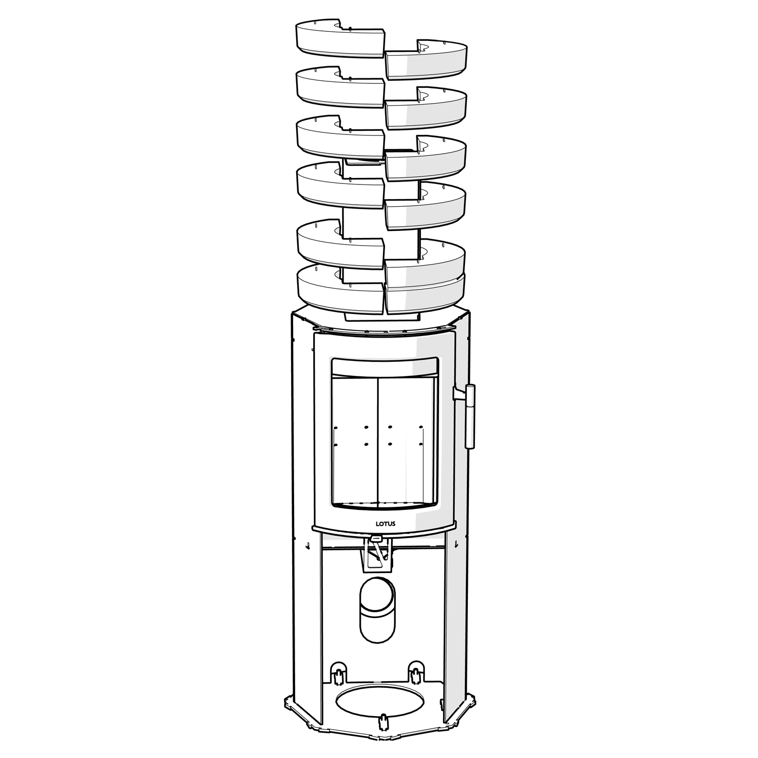 Poêle à bois Lotus Maestro 152M Noir / Pierre ollaire, évacuation des fumées à l'arrière