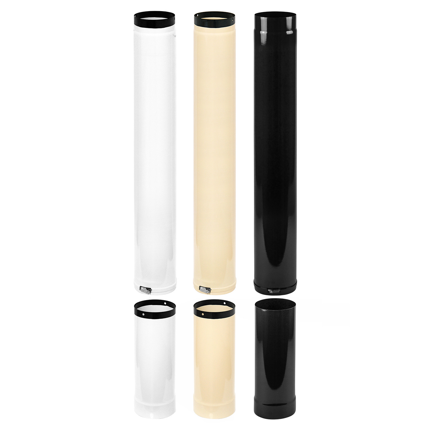 Tube de raccordement / Tuyau de poêle émaillé 130 mm - Longueur 1000 mm Tube télescopique Ivoire