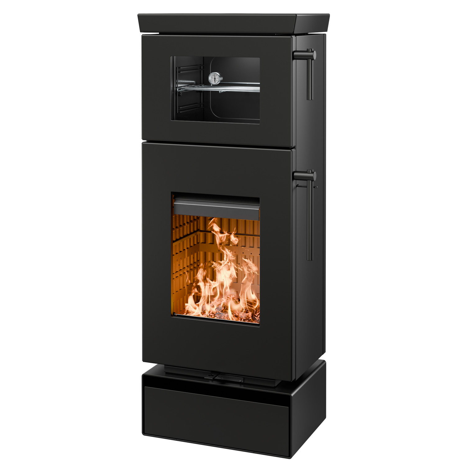 Thermorossi poêle à bois Zen O Evo6 avec compartiment four et compartiment range-bûches noir mat
