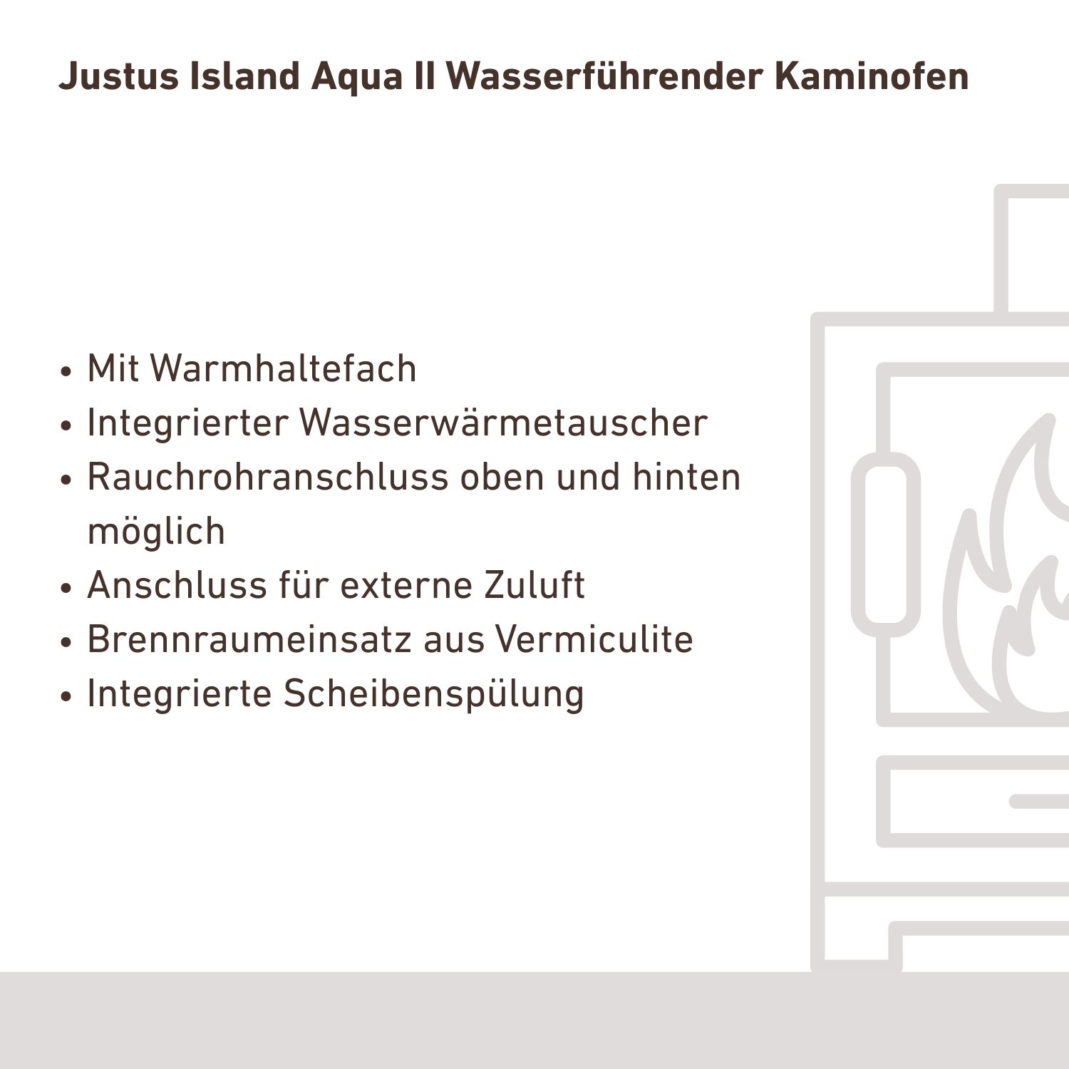 Justus Island Aqua II Poêle à bois avec circulation d'eau Acier Noir / Pierre ollaire