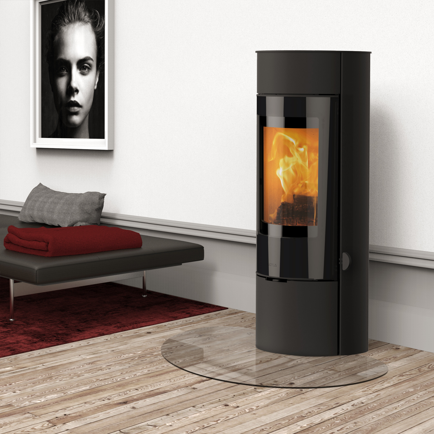 Poêle à bois Lotus Prestige Magic 40 Noir, évacuation des fumées à l'arrière