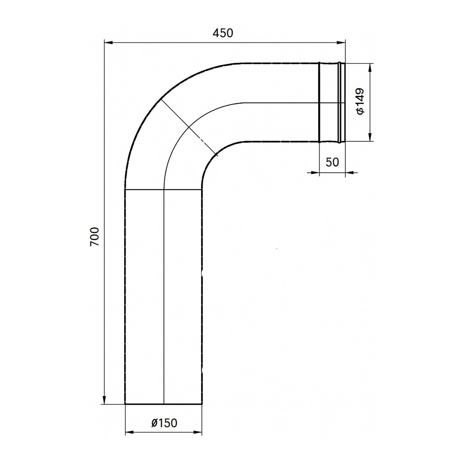 Raik coude LS diamètre 150/90° 2,00mm lisse 700/450 gris