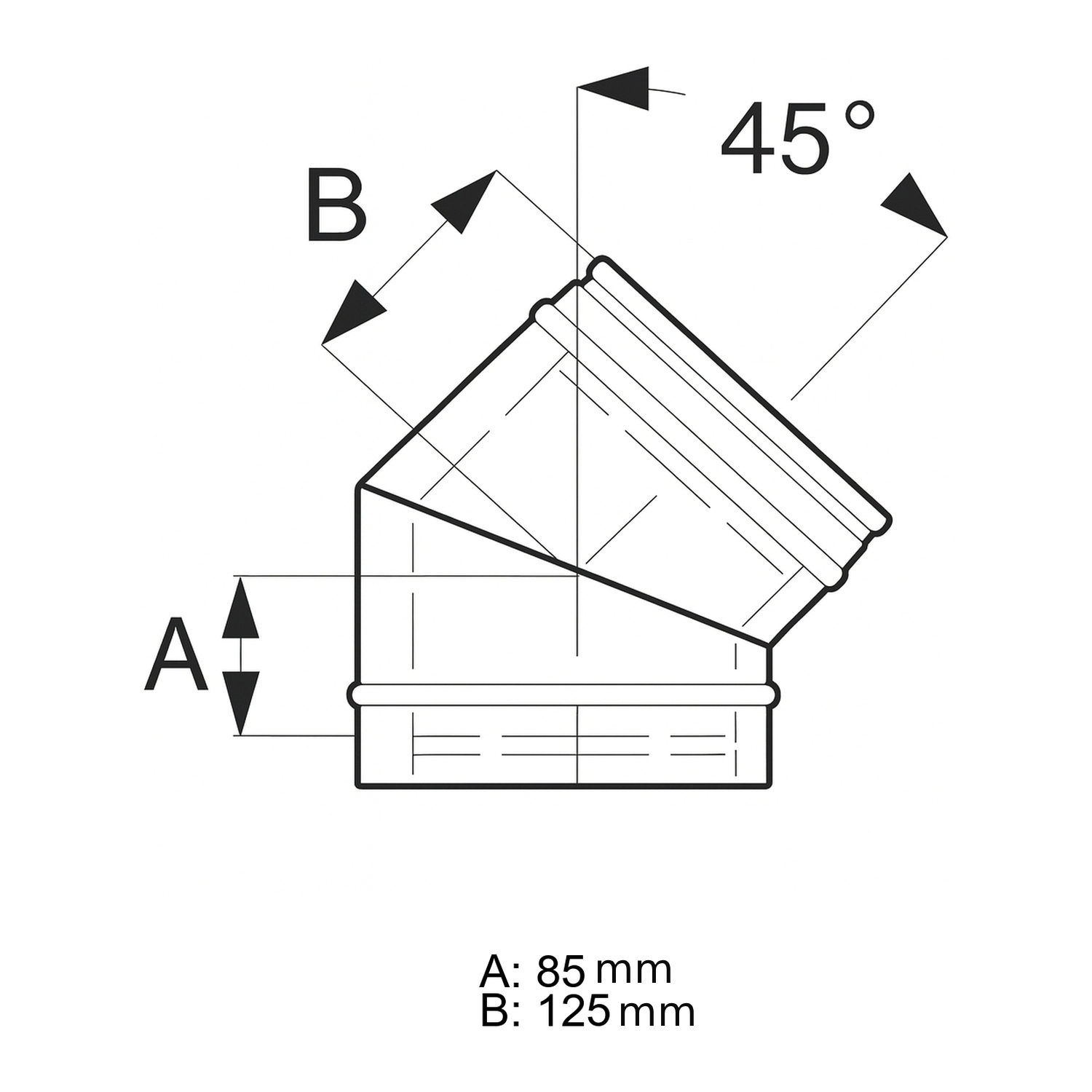 Schiedel ICS coude 45° Ø150 mm double paroi brillant
