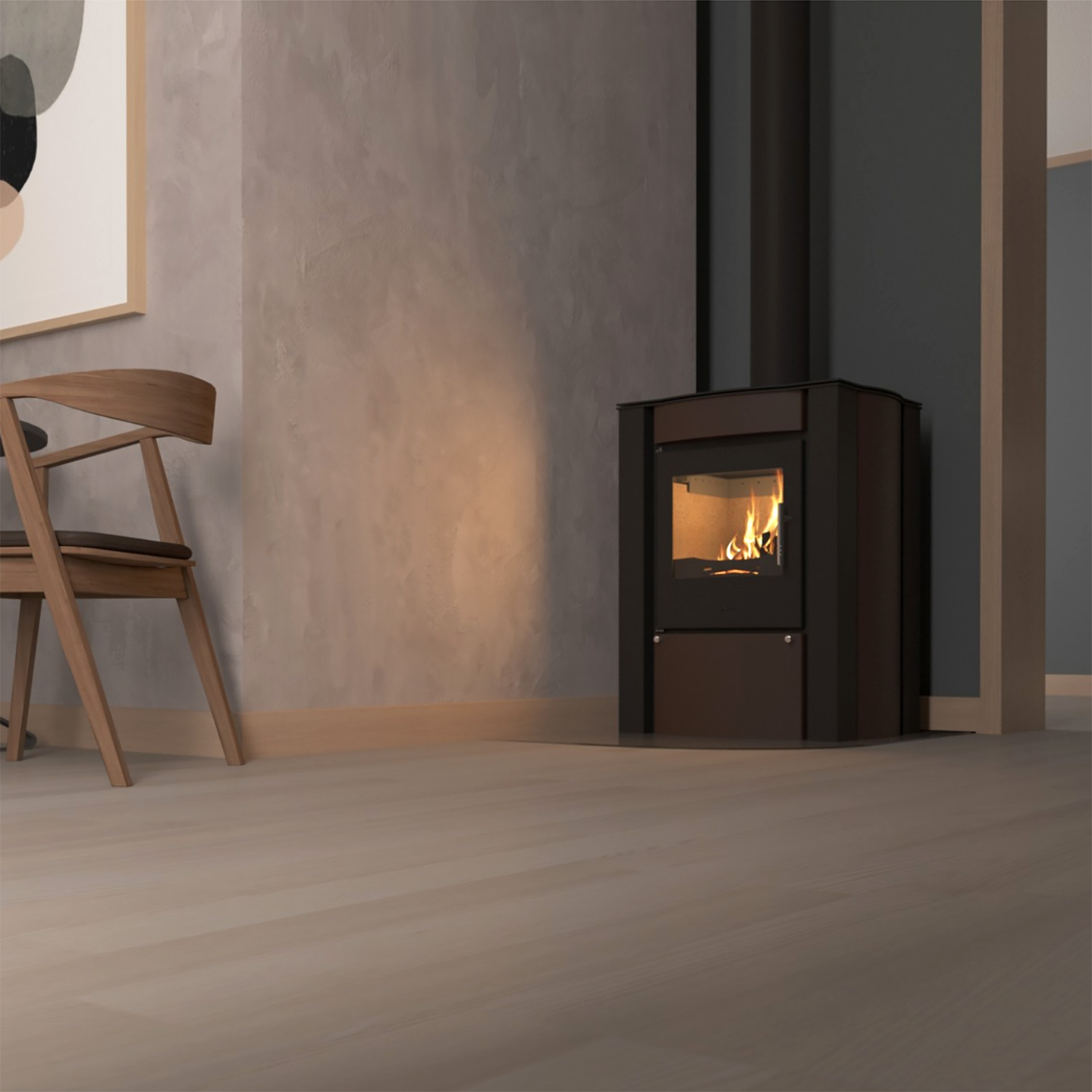 HS Flamingo AMOS Poêle à bois Samet Marron