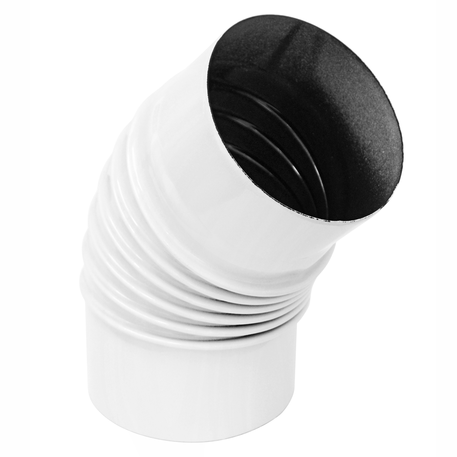 Coude de conduit de fumée / Coude de tuyau de poêle émaillé 150 mm - Coude à 45° nervuré blanc avec ouverture de nettoyage