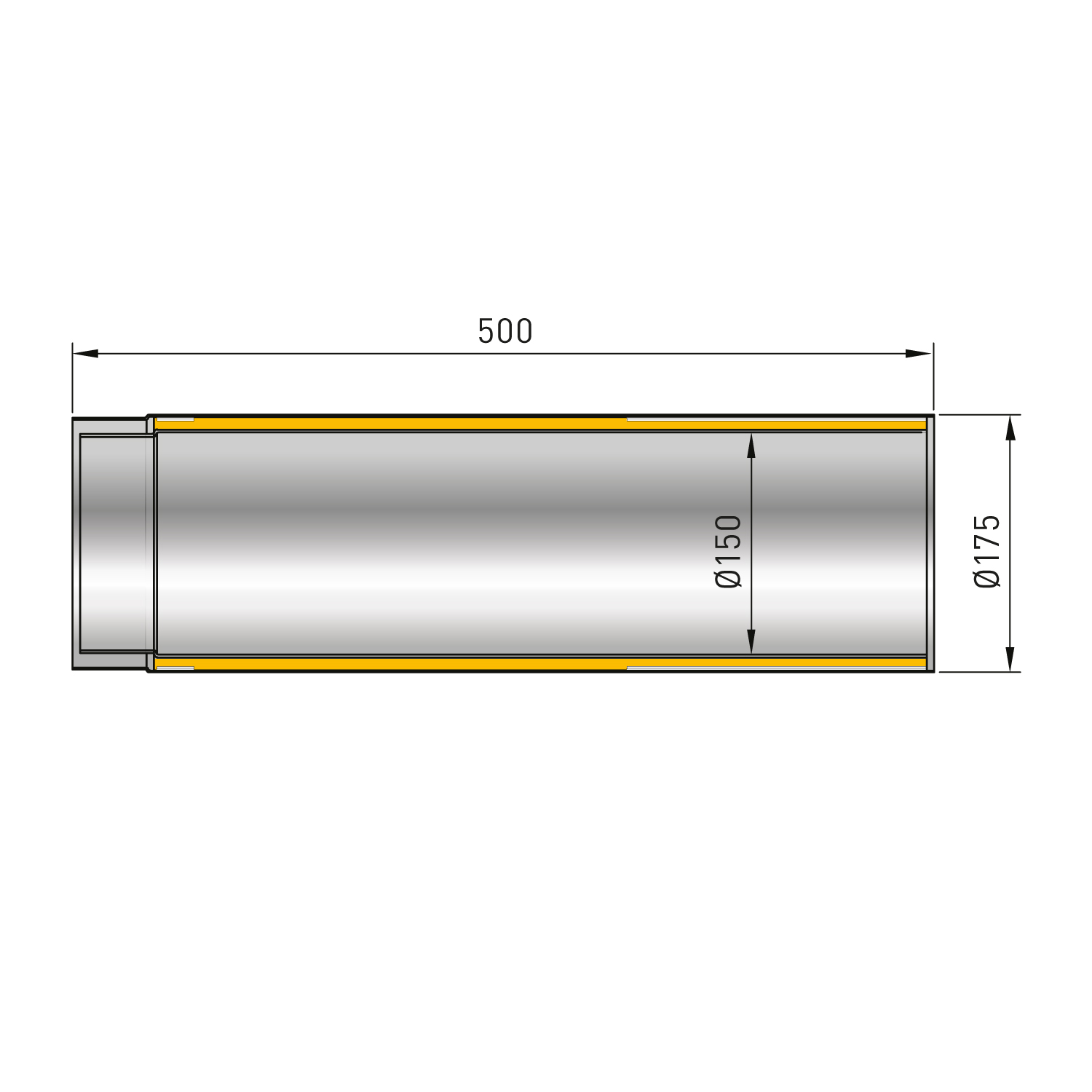 Raik Izoker élément de longueur 150mm noir double paroi L: 500mm pour tuyau de fumée / conduit de fumée