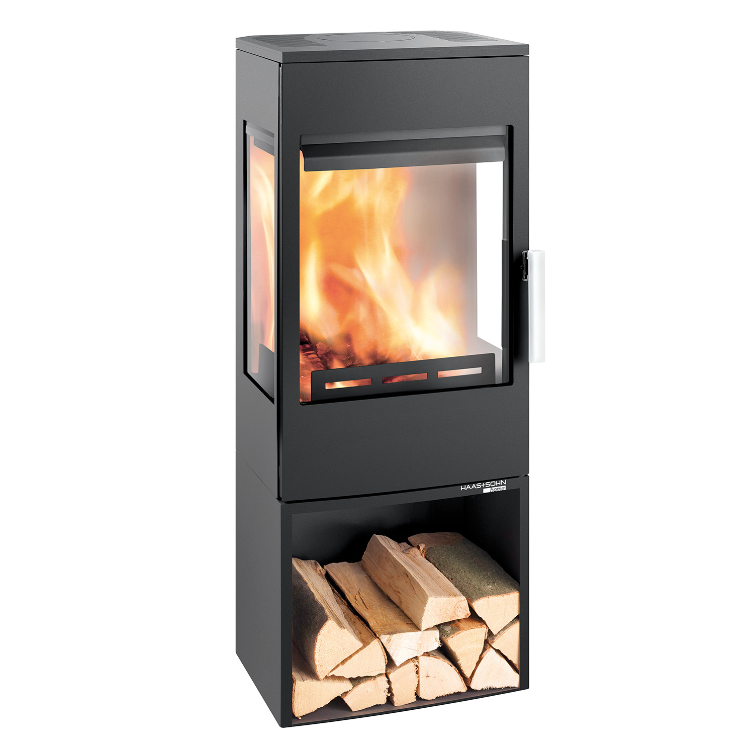 Haas+Sohn WIEN.l easy III 3 vitres avec compartiment range-bûches poêle à bois sans porte noir profond