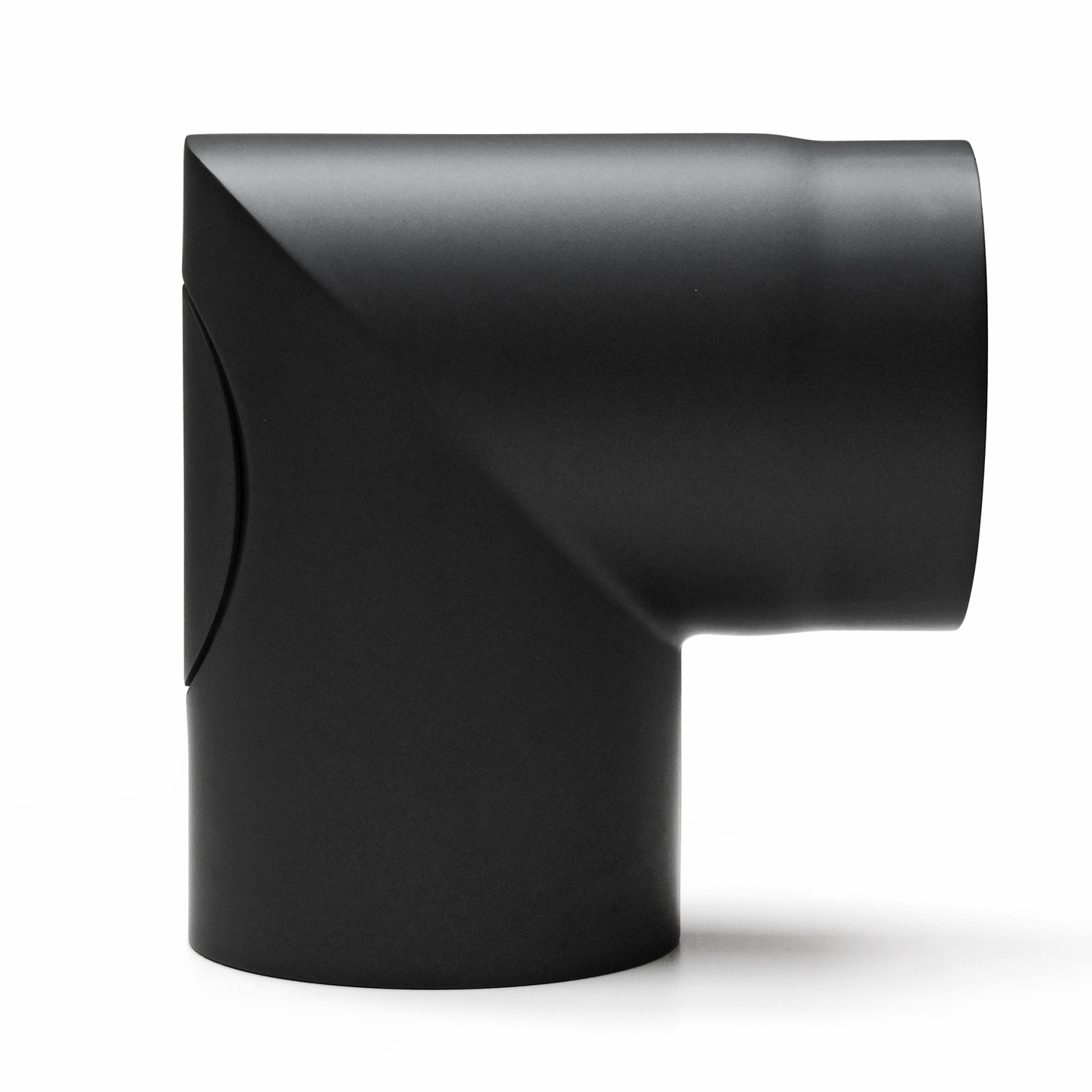 Coude de conduit de fumée / Tuyau de poêle 150 mm - 90° en deux parties avec ouverture de nettoyage noir