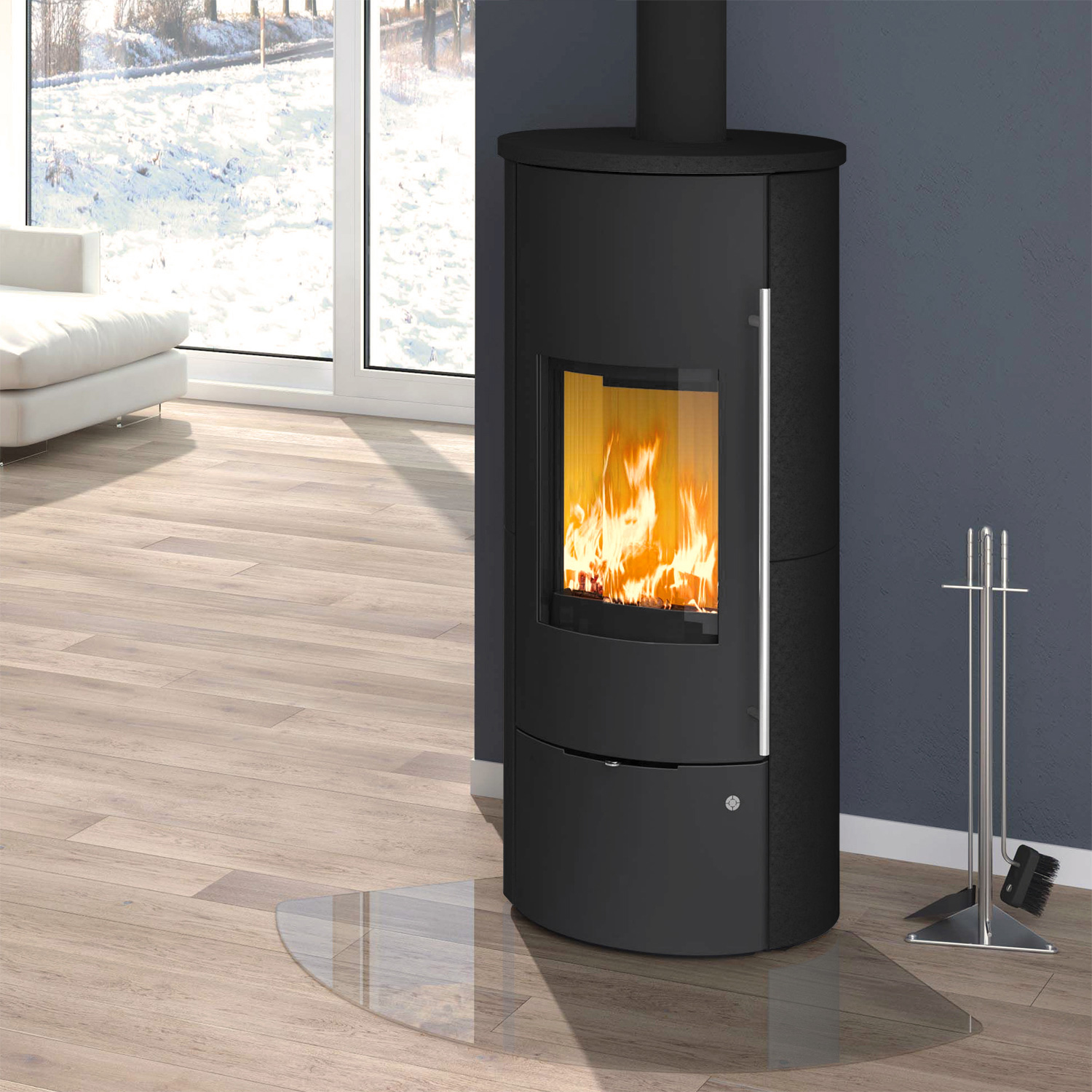 Olsberg Tolima Aqua II Compact Poêle à bois avec échangeur d'eau Acier Noir | Revêtement en céramique Hématite