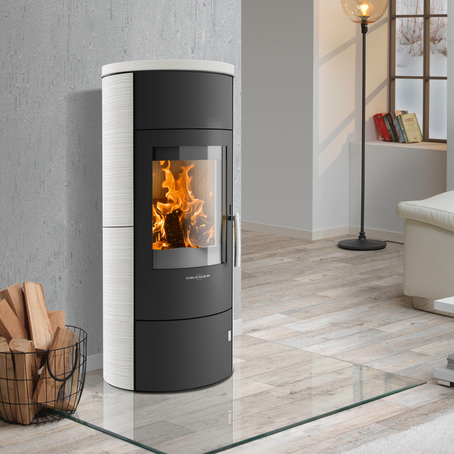 Poêle à bois Oranier Polar W+ 2.0 Acier Noir / Céramique Blanc Soie