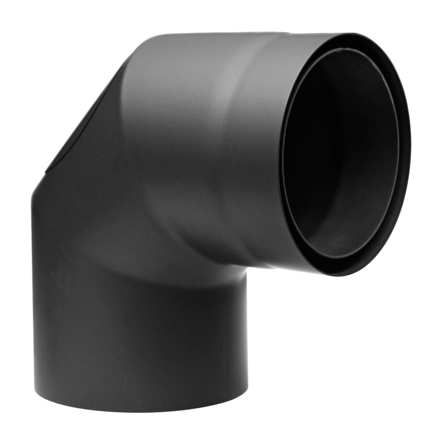 Coude de conduit de fumée Raik / Tuyau de poêle Izoker double paroi avec isolation, diamètre 150 mm, 90°, noir, avec ouverture de nettoyage Coude de conduit de fumée Raik / Tuyau de poêle Izoker double paroi avec isolation, diamètre 150 mm, 90°, noir, avec ouverture de nettoyage