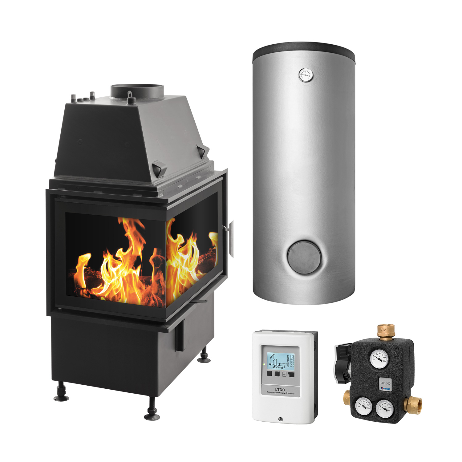 Schmitzker No2 Gauche 17 kW Insert de cheminée à eau - Ensemble complet avec réservoir combiné THKE/F 600, y compris isolation Schmitzker No2 Gauche 17 kW Insert de cheminée à eau - Ensemble complet avec réservoir combiné THKE/F 600, y compris isolation