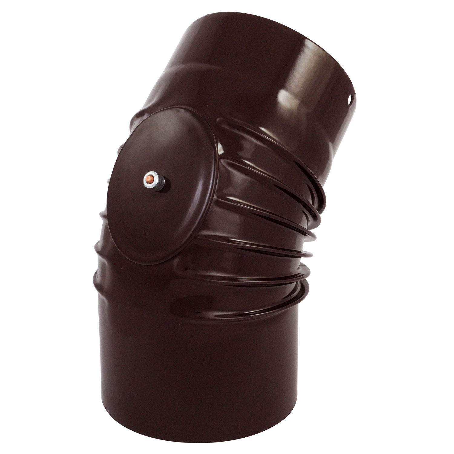 Coude de conduit de fumée / Coude de tuyau de poêle émaillé 150 mm - Coude de 45° nervuré marron avec ouverture de nettoyage
