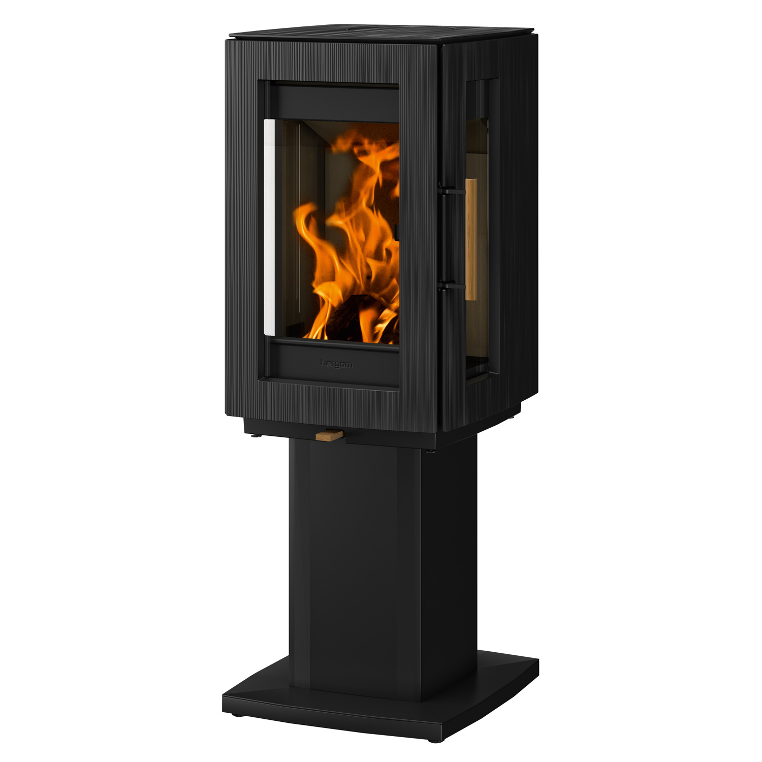 Poêle à bois Hergom Glow en fonte noire avec pied
