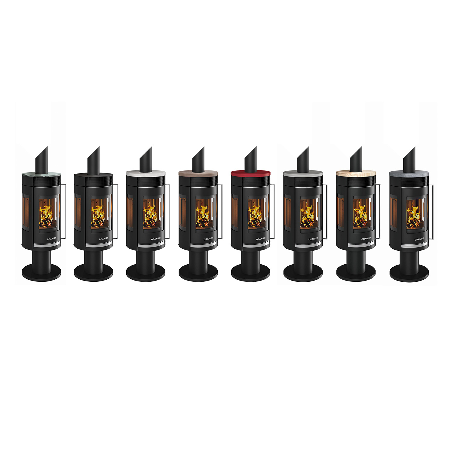 Poêle à bois Oranier Rota Twist en acier noir / Plaque supérieure en acier