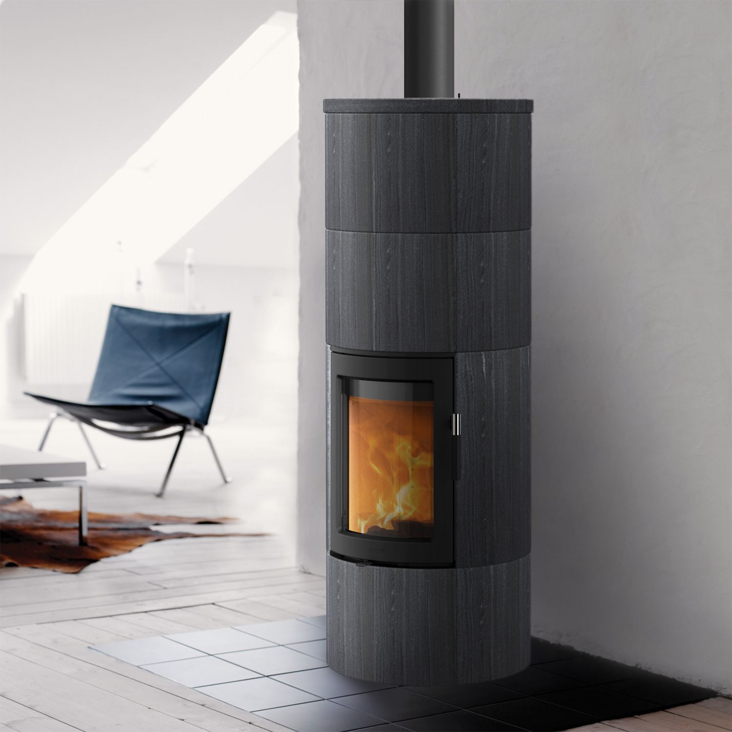 Poêle à bois Lotus Maestro 2 Indian Night, porte noire, sortie de fumée par le haut