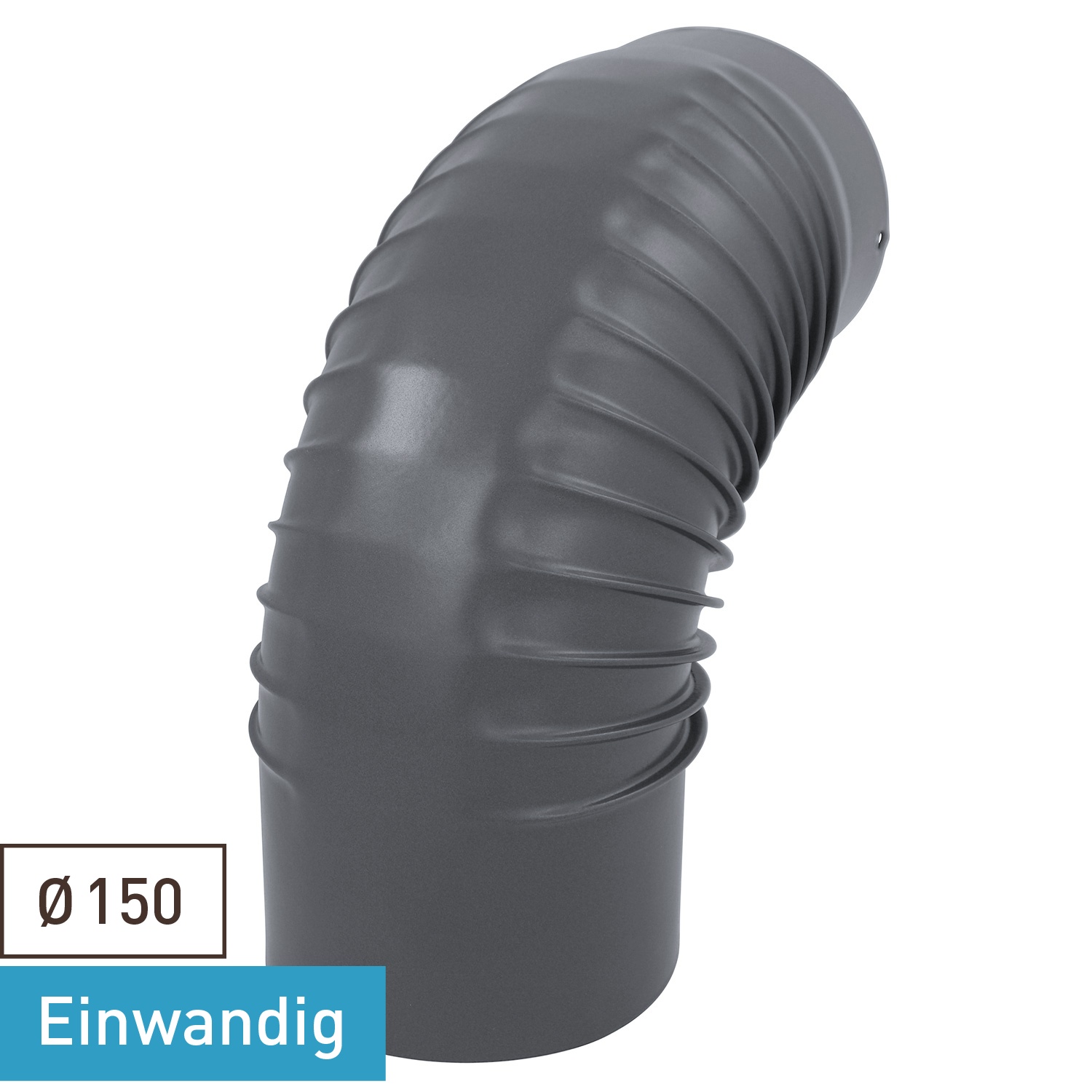 Coude de conduit de fumée / Coude de tuyau de poêle émaillé 150 mm - Coude à 90° nervuré gris