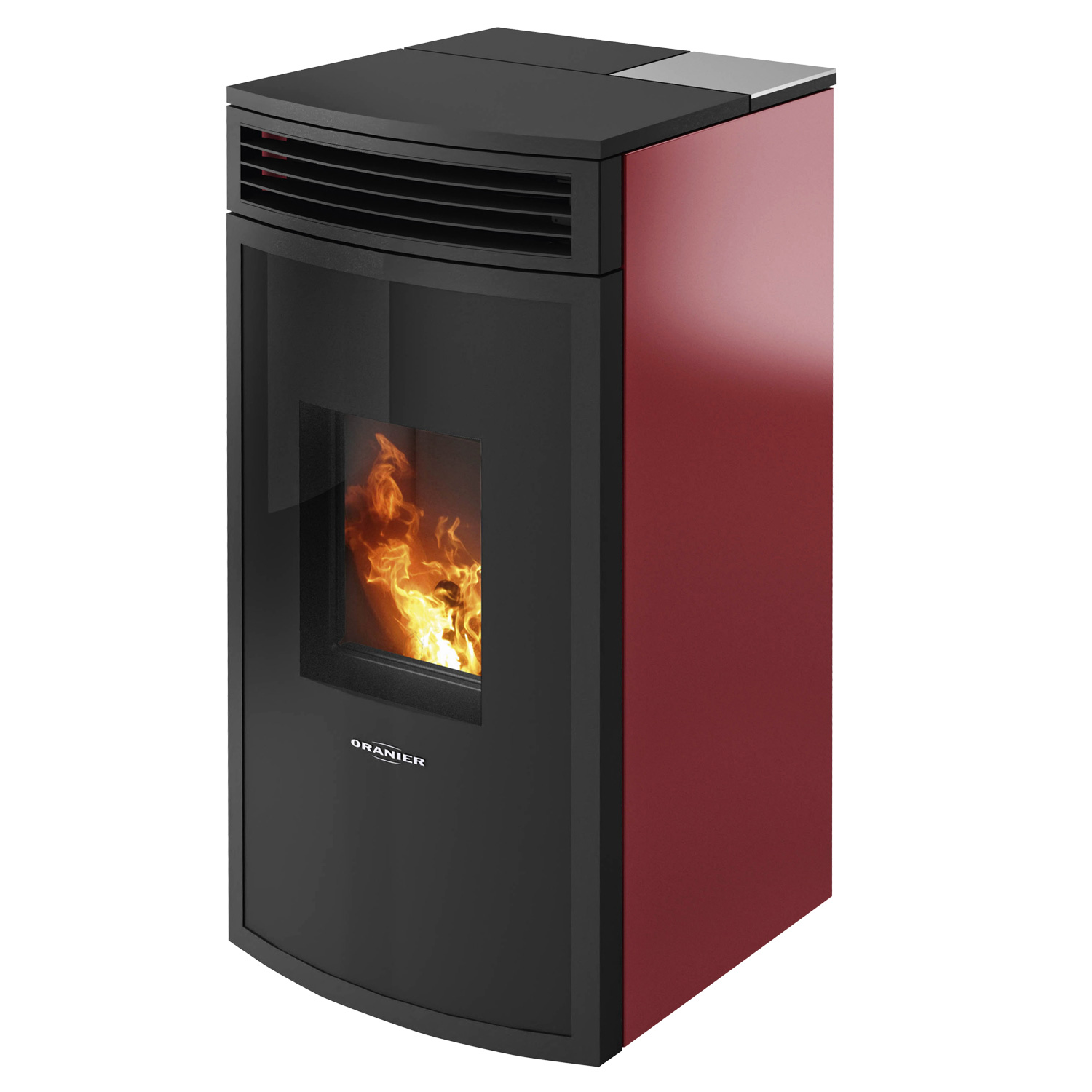 Oranier Neta poêle à granulés acier bordeaux, sortie de fumée par le haut