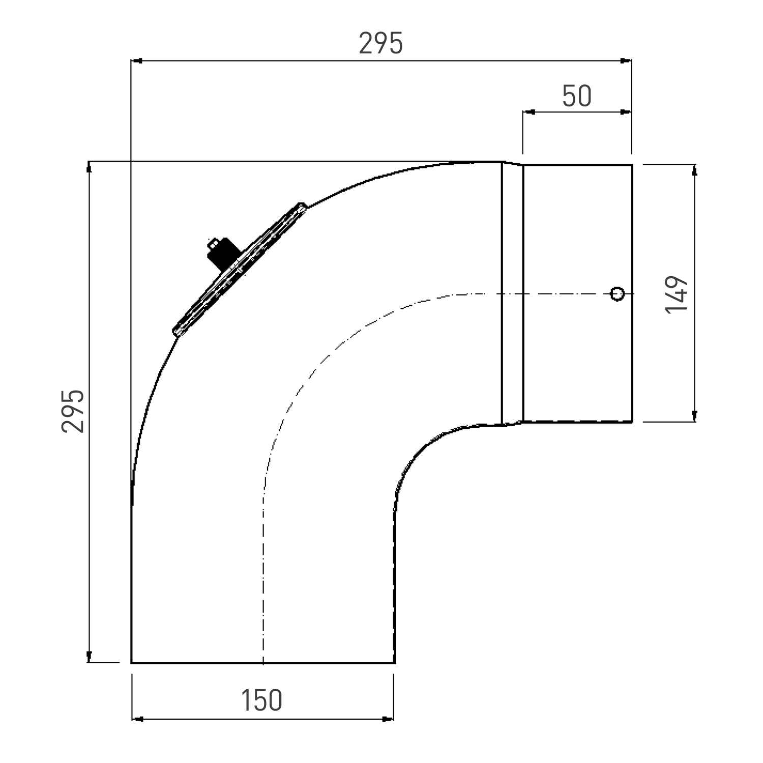 Coude de conduit de fumée / Coude de tuyau de poêle émaillé 150 mm - Coude lisse à 90° noir avec ouverture de nettoyage.