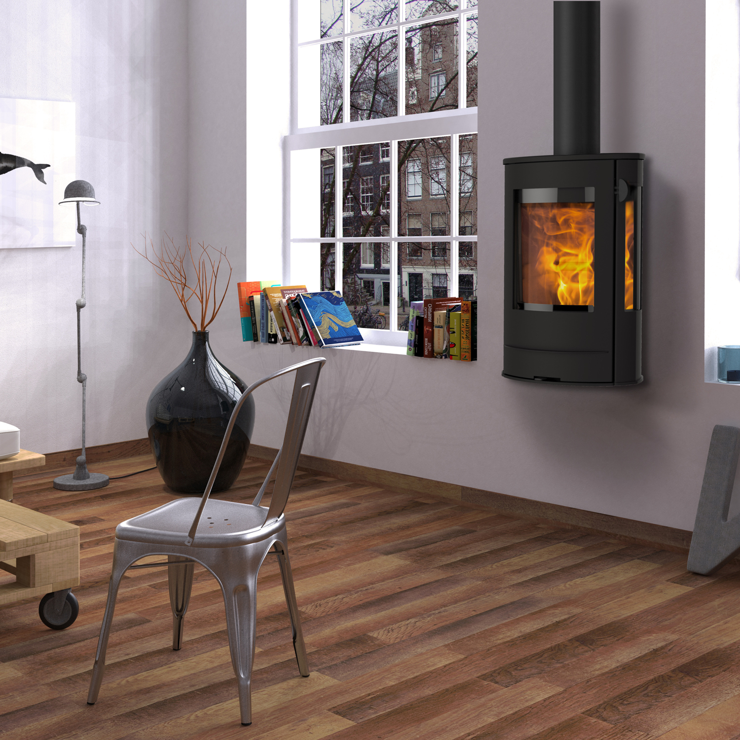 Poêle à bois Lotus Liva 8G Noir, sortie de fumée par le haut