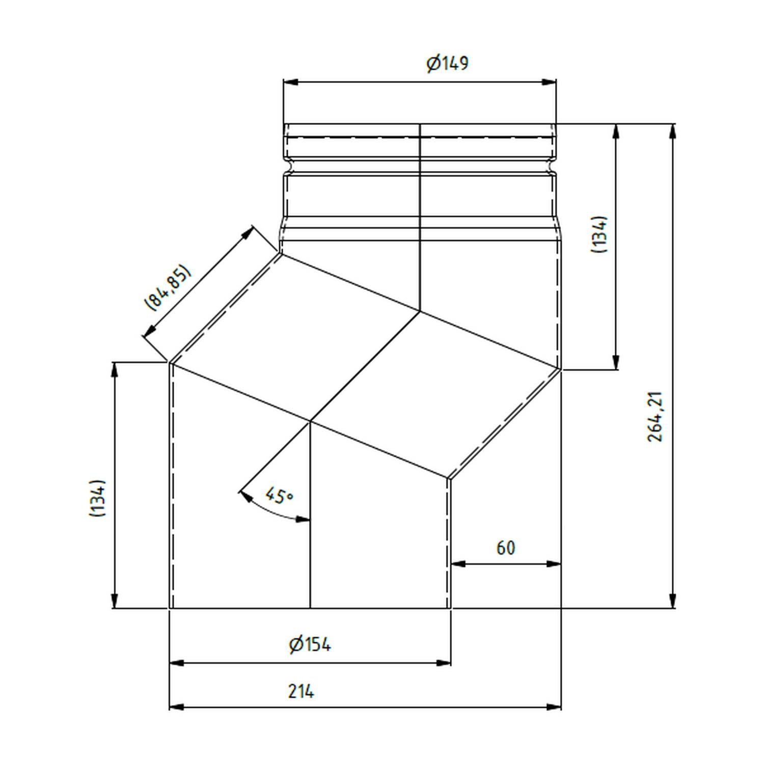 Raik coude décalé LS diamètre 150x264x2,00mm réduit décalage 60mm noir
