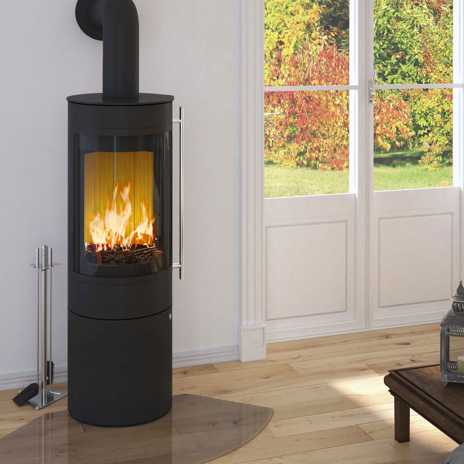 Poêle à bois Olsberg Pular Plus Compact Noir avec cadre décoratif laqué
