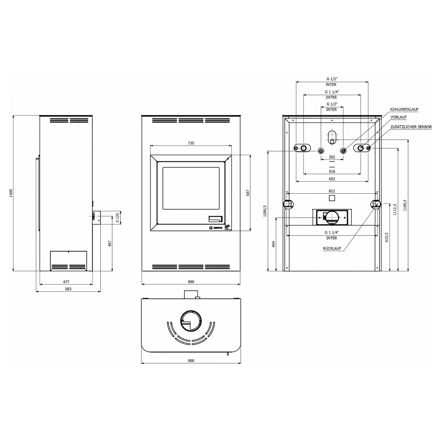 Aquaflam 25 Automatique Poêle à bois hydraulique Crème