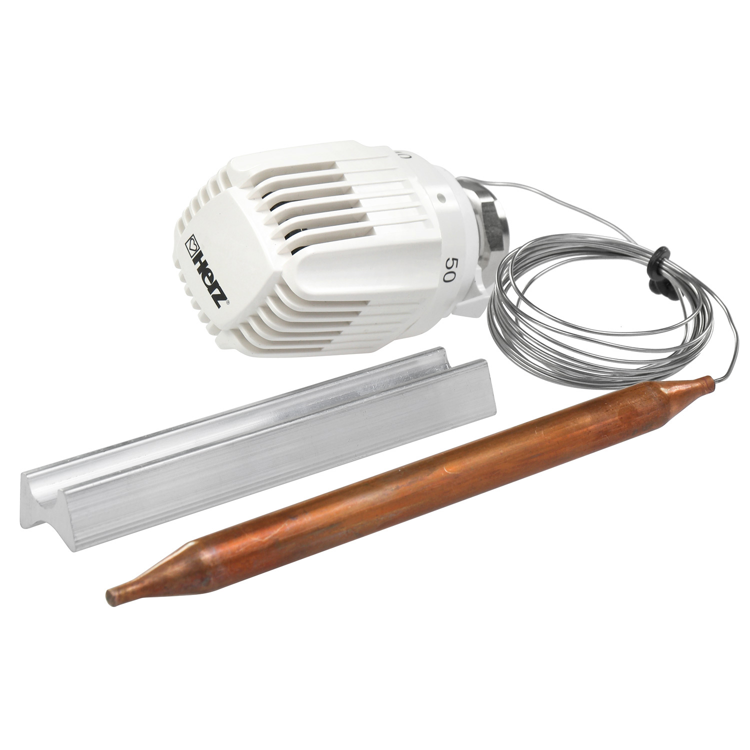 ATMOS vanne de répartition à 3 voies DN25 avec 3 raccords + tête thermostatique 40-70 °C