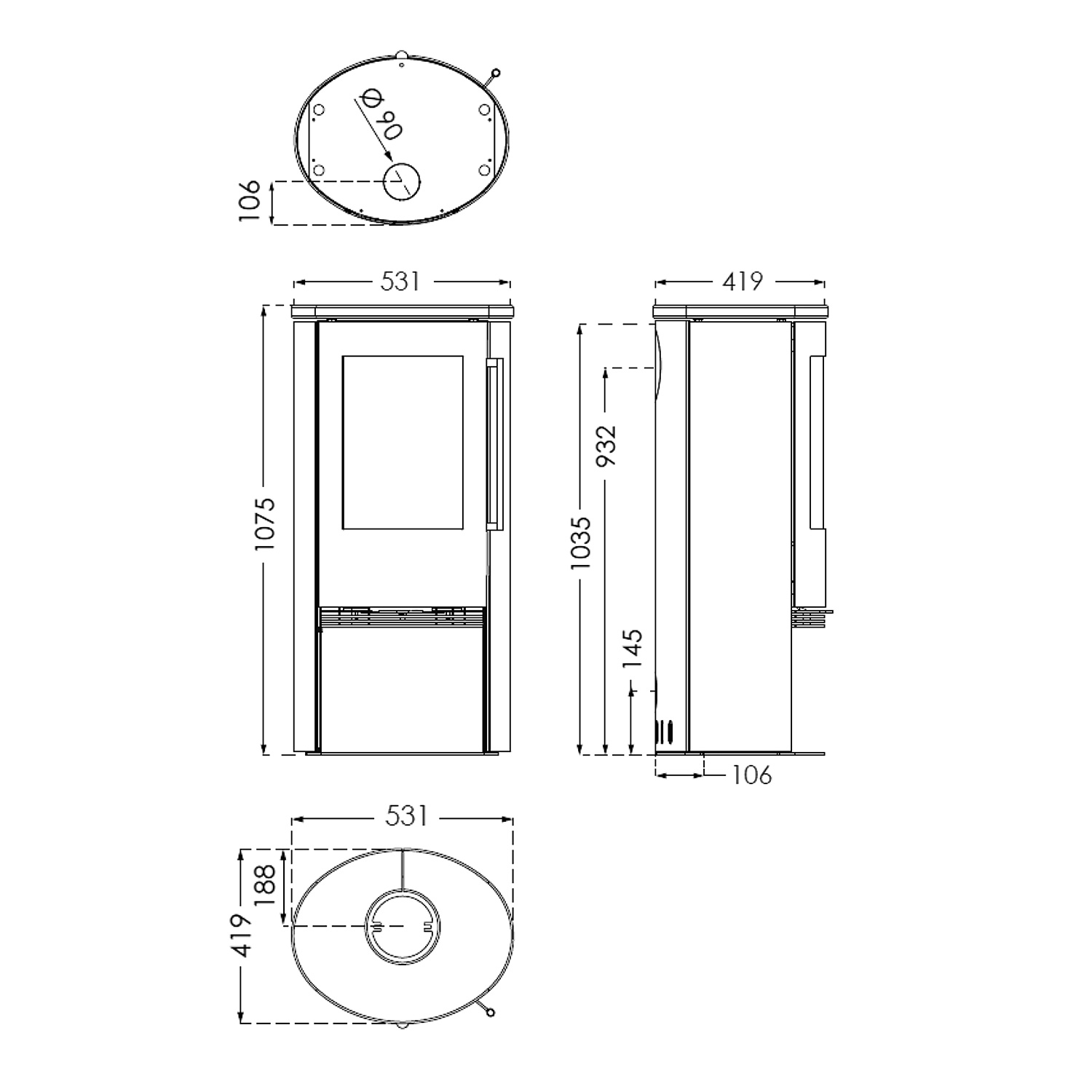 TermaTech TT21RS Poêle à bois Acier Noir Pierre ollaire Mat