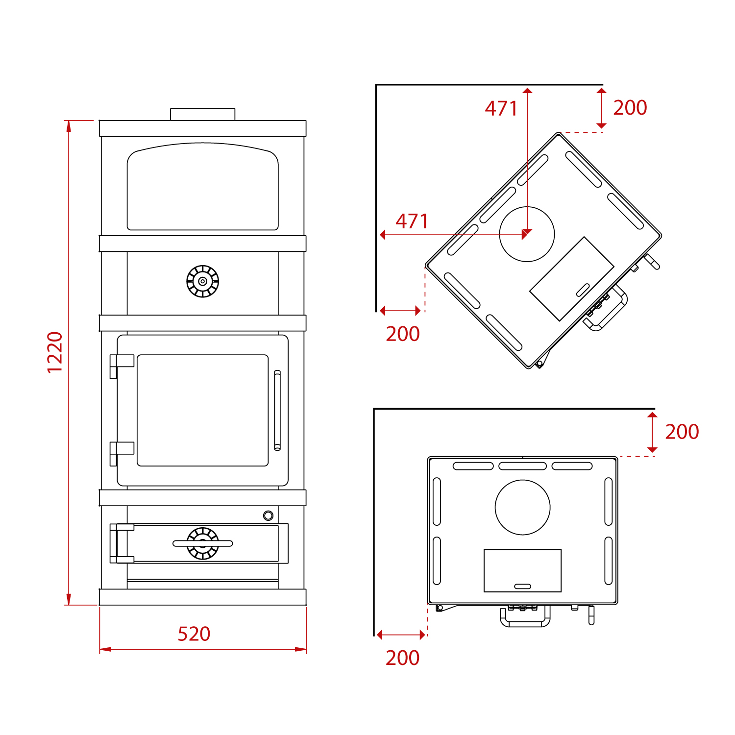 Poêle à bois Lotus 2060 avec compartiment de maintien au chaud, gris, évacuation des fumées par le haut.