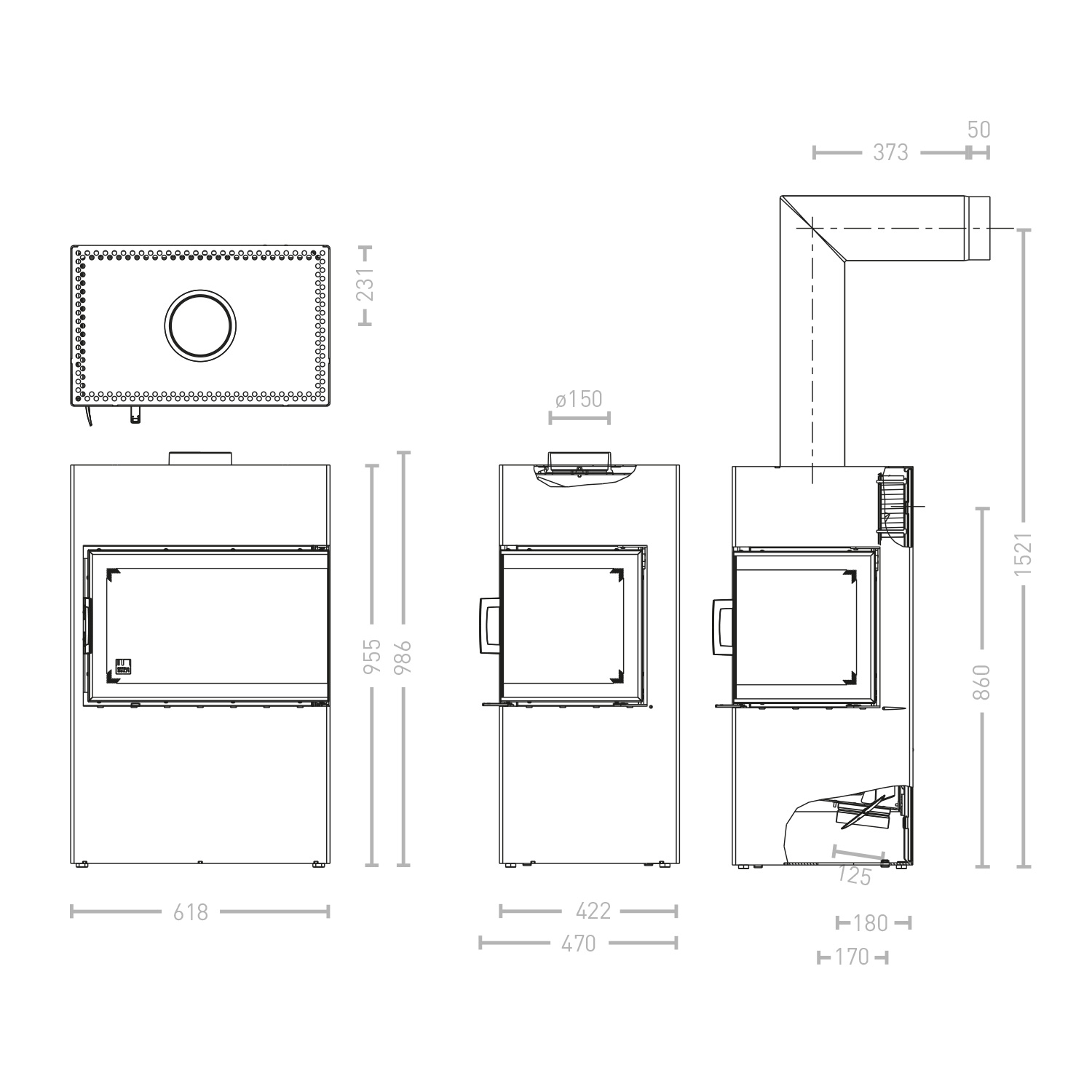 Austroflamm Dexter 2.0 Poêle à bois en acier gris fonte, charnière de porte à droite