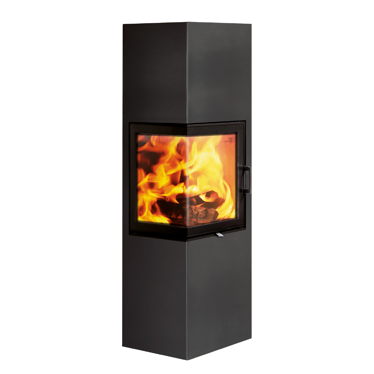 Austroflamm Slim 3.0 poêle à bois acier gris fonte, porte à gauche, raccordement tuyaux en haut ou à l'arrière, apport d'air de combustion externe