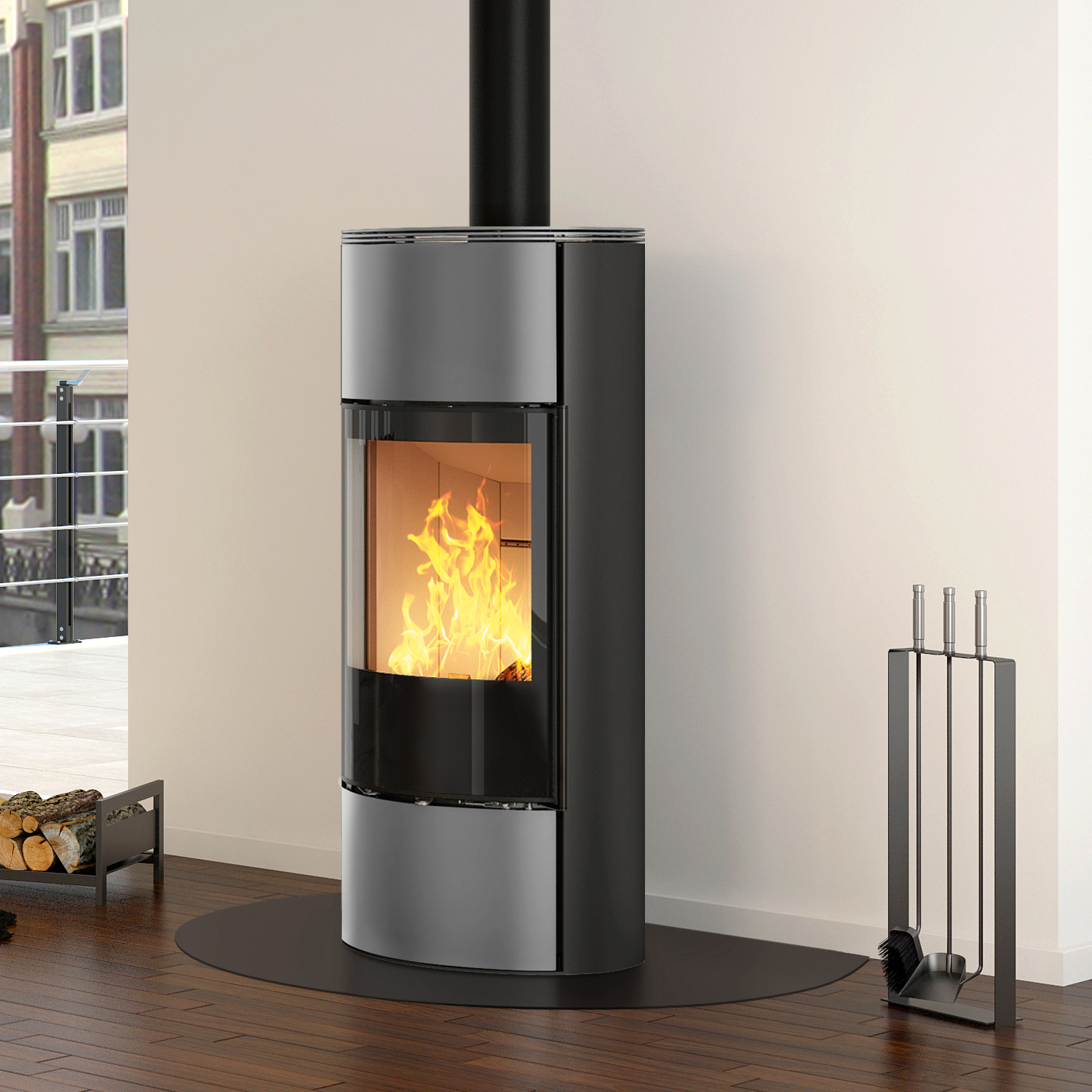 Spartherm Senso M H2O poêle à bois hydraulique Titane / Nero
