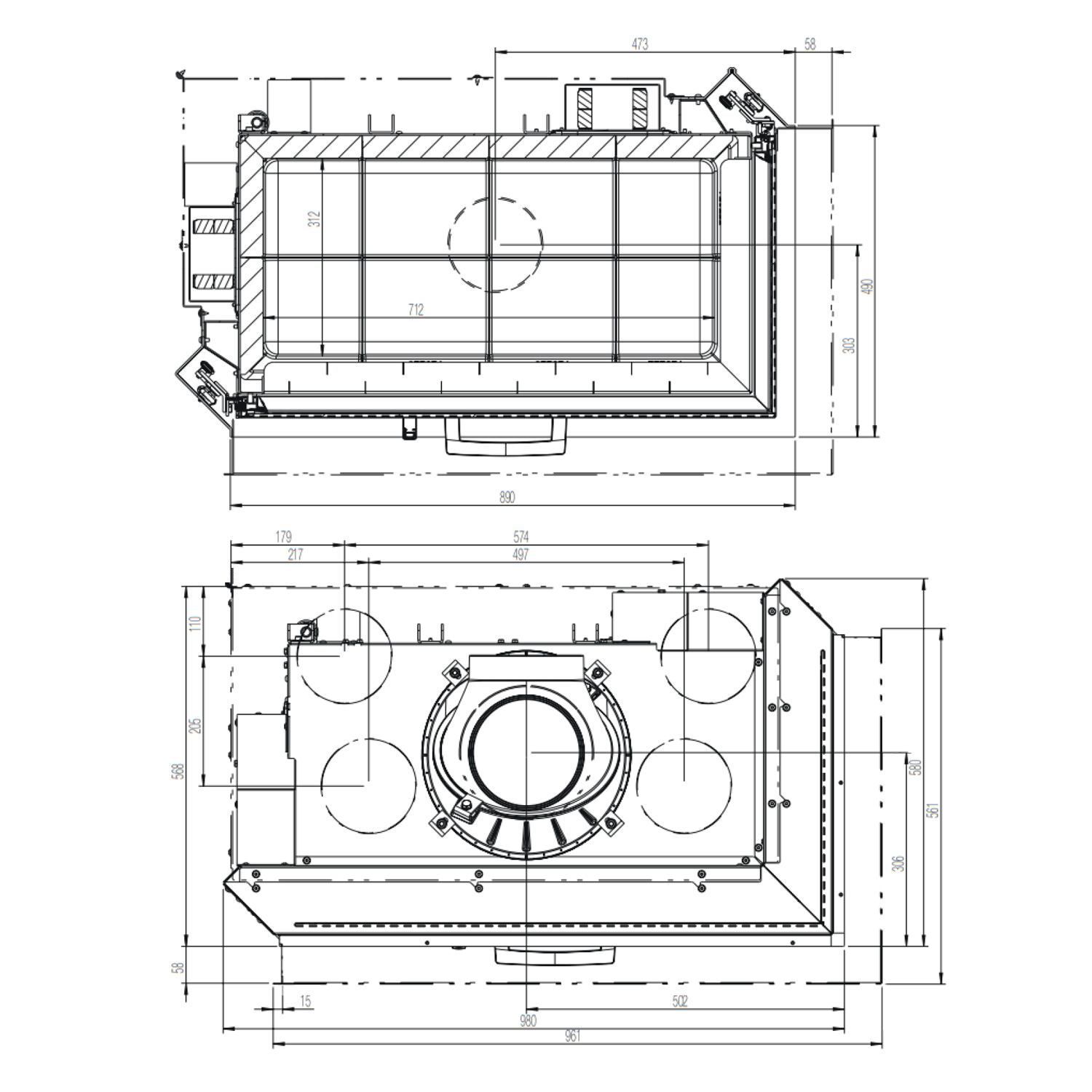 Austroflamm 89x49x57 S 2.0 Insert de cheminée angle droit