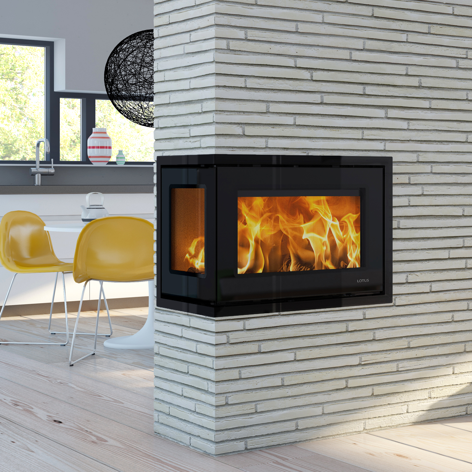 Lotus Unico 12 insert de cheminée à bois noir / charnières à gauche
