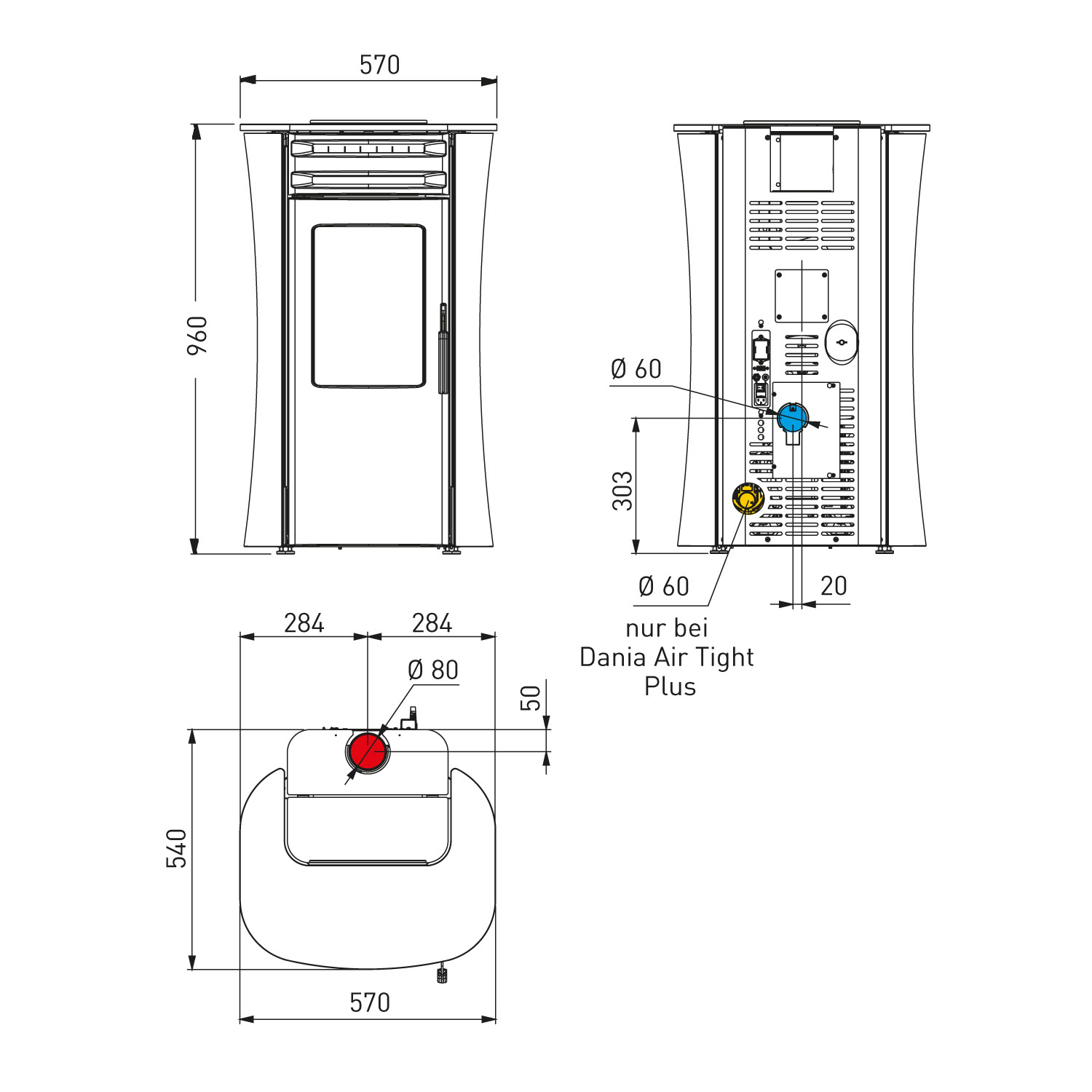 Edilkamin Dania Air Tight Plus poêle à granulés acier noir / verre blanc