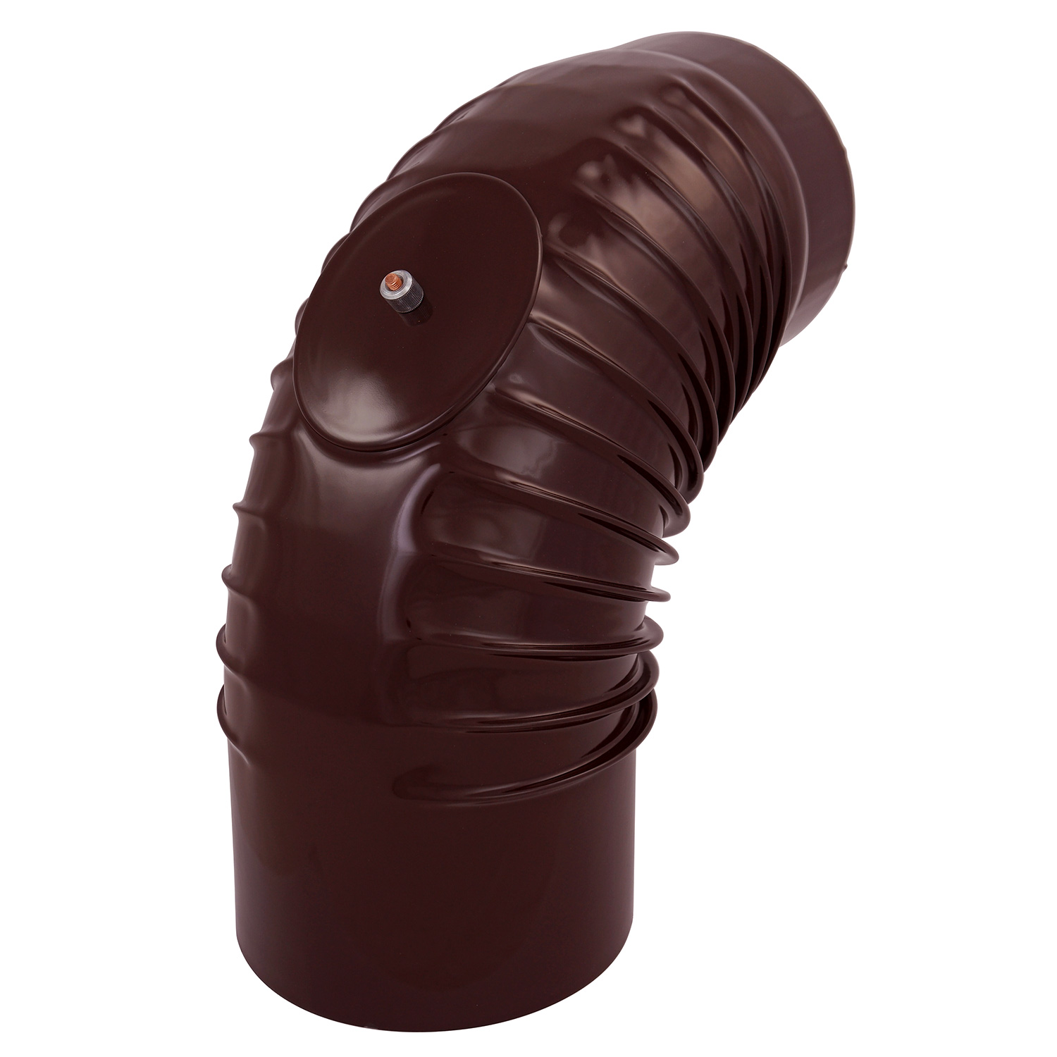 Coude de conduit de fumée / Coude de tuyau de poêle émaillé 150 mm - Coude à 90° nervuré marron avec ouverture de nettoyage