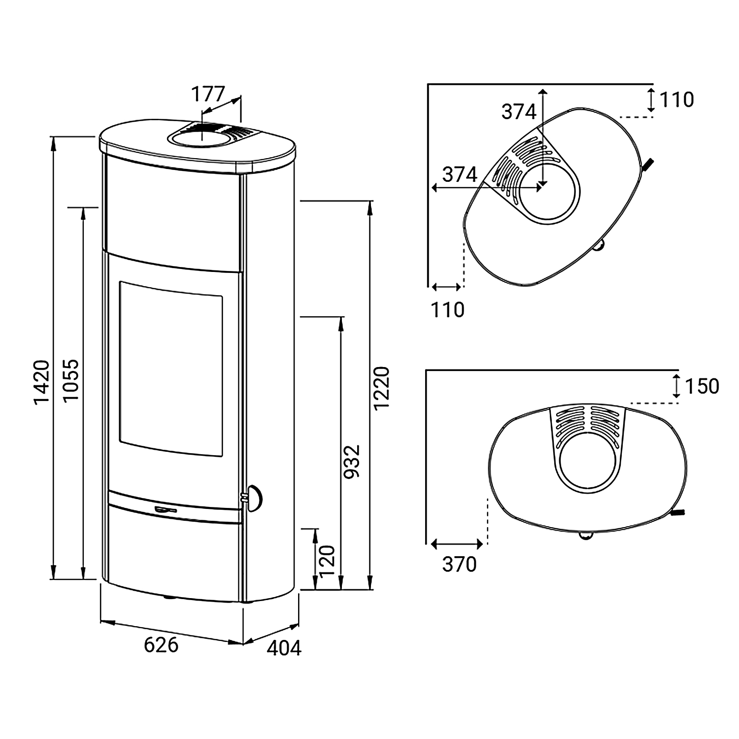 Lotus Jubilee 25 M Poêle à bois Indian Night, sortie de fumée par le haut, poignée Classic