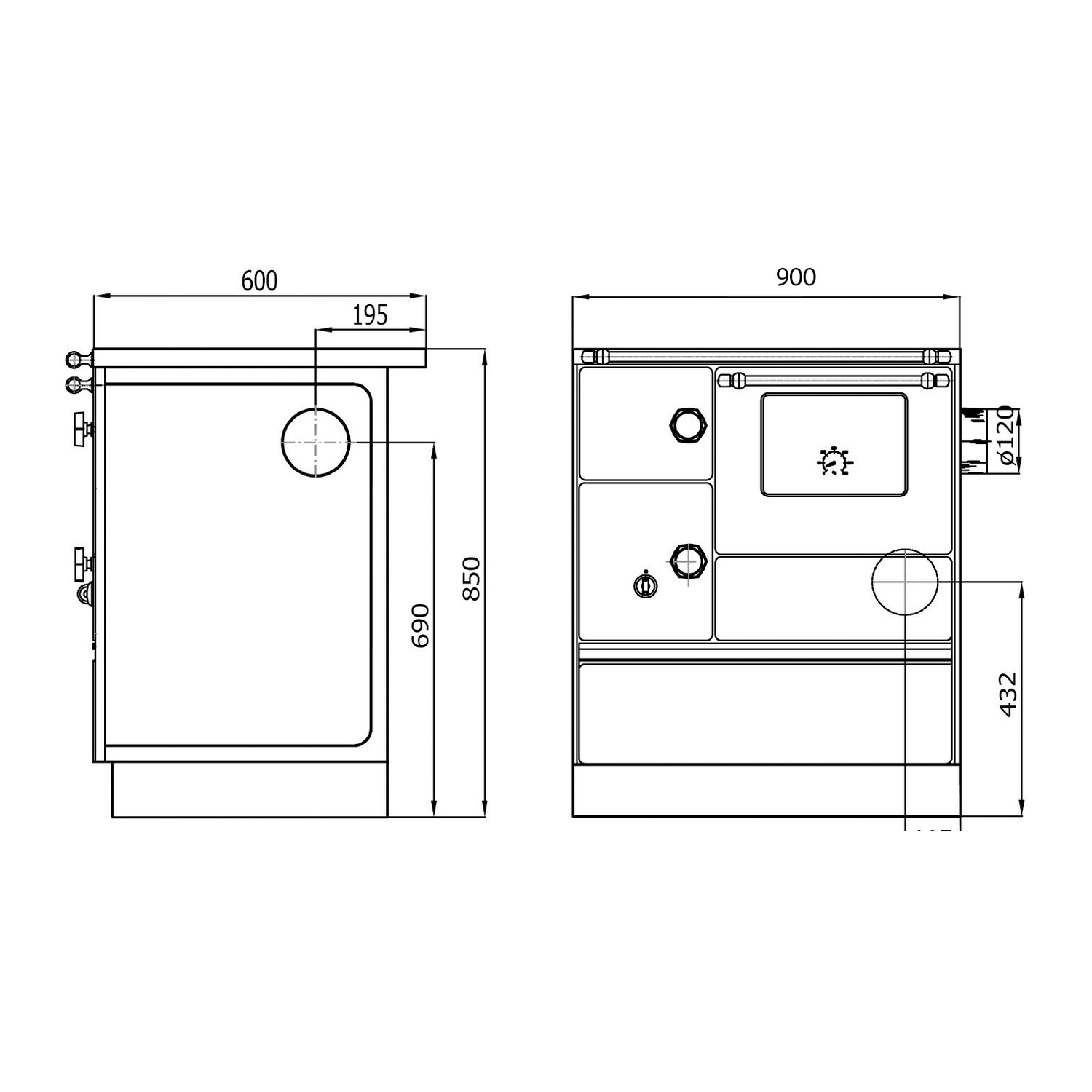 Westminster cuisinière à bois K 76F-90 table de cuisson vitrocéramique noir raccordement tuyaux gauche