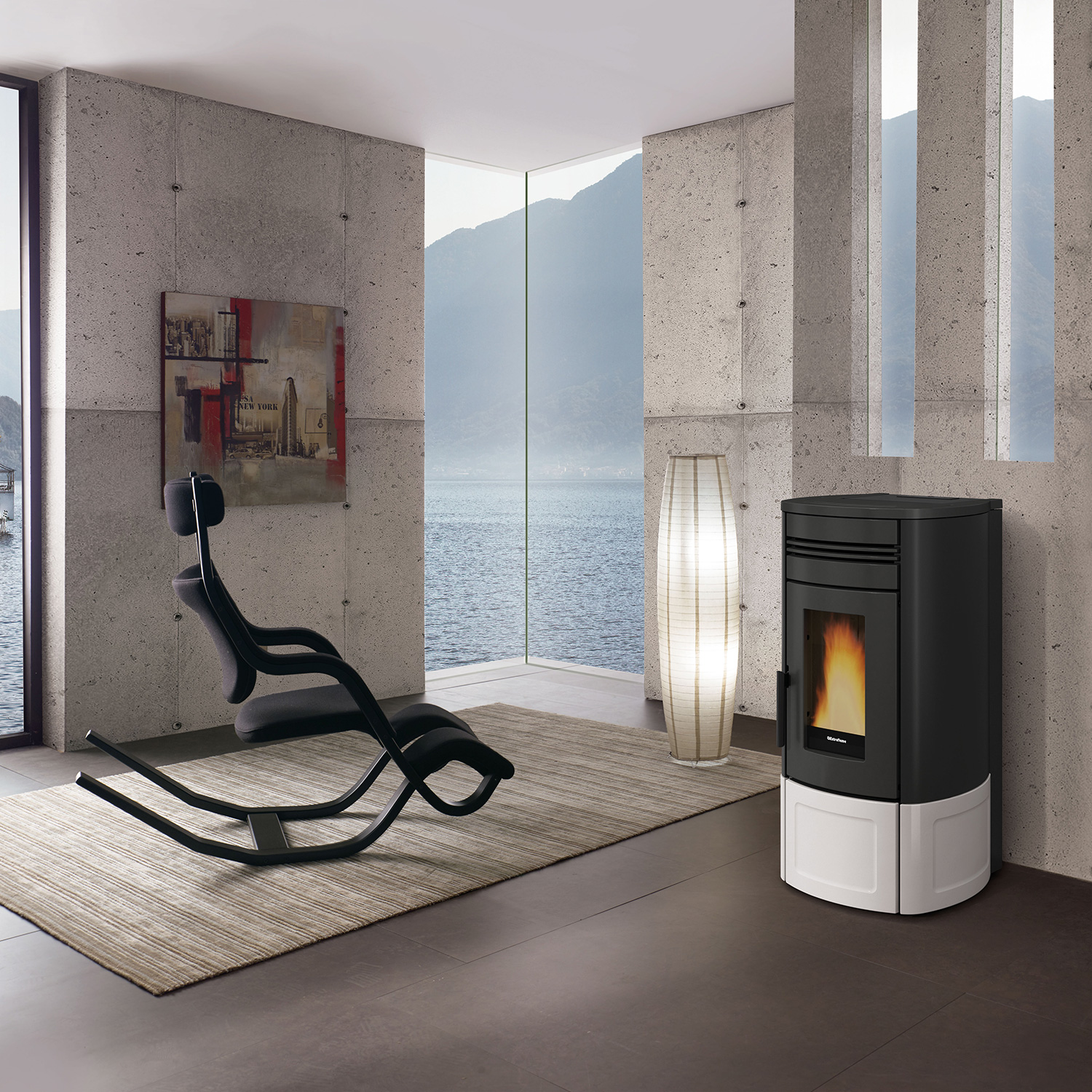 Extraflame Evolution Line Noris Lux poêle à granulés acier majolique blanc