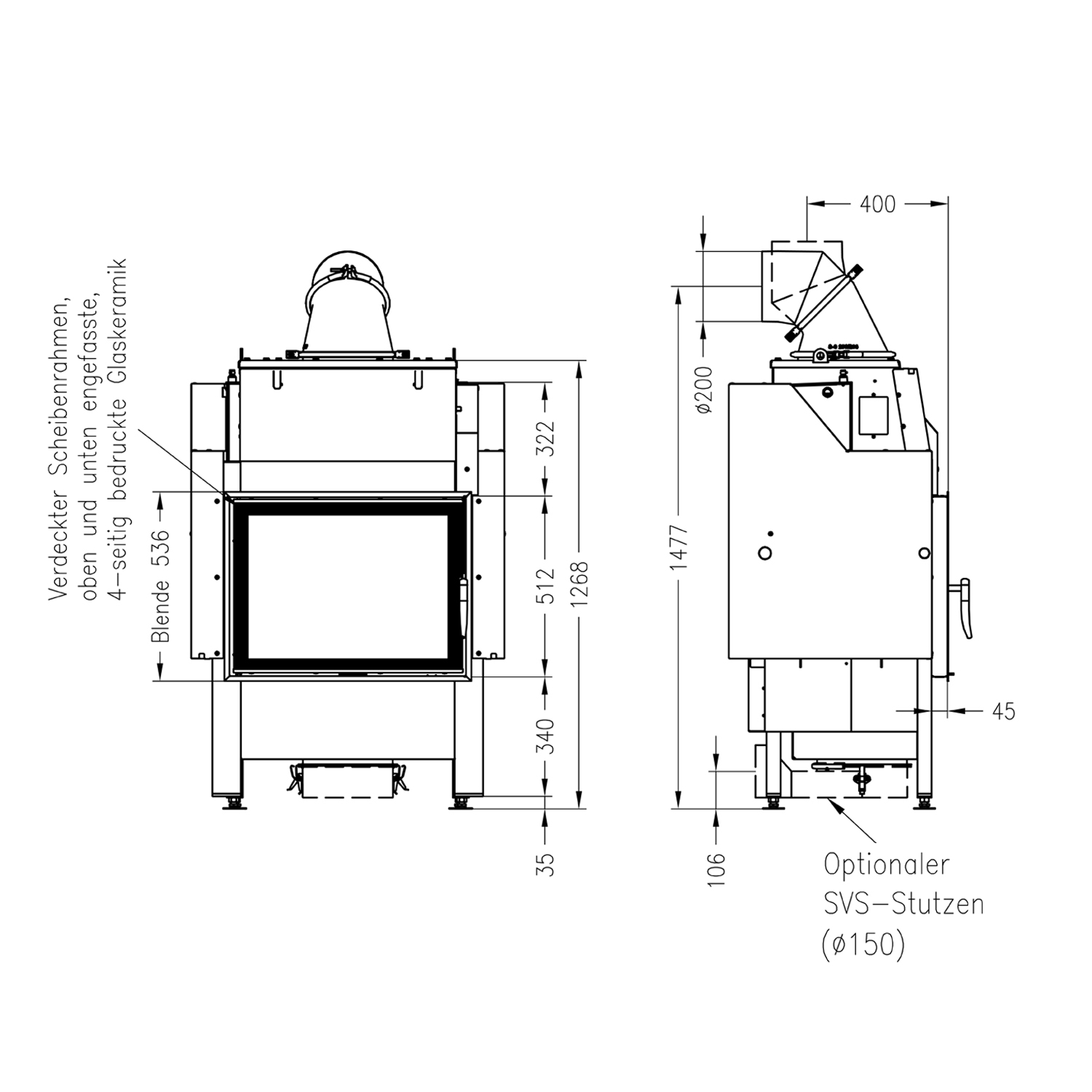 Spartherm Varia 1V H2O XXL 15 kW insert de cheminée à eau à gauche