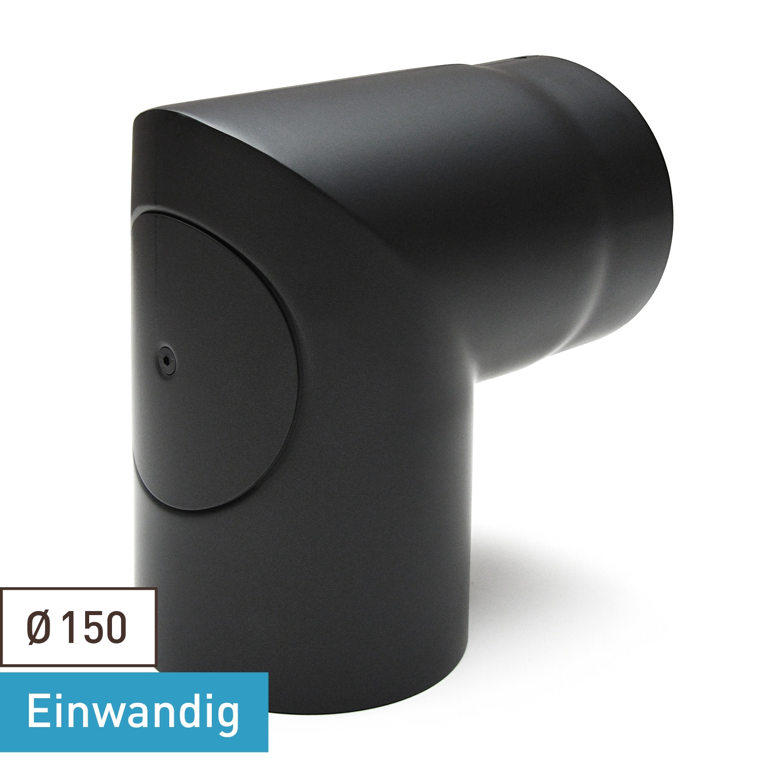 Raik Basic coude de tuyau de fumée 150mm noir 90° – 2 pièces avec porte poli pour tuyau de fumée / conduit de fumée